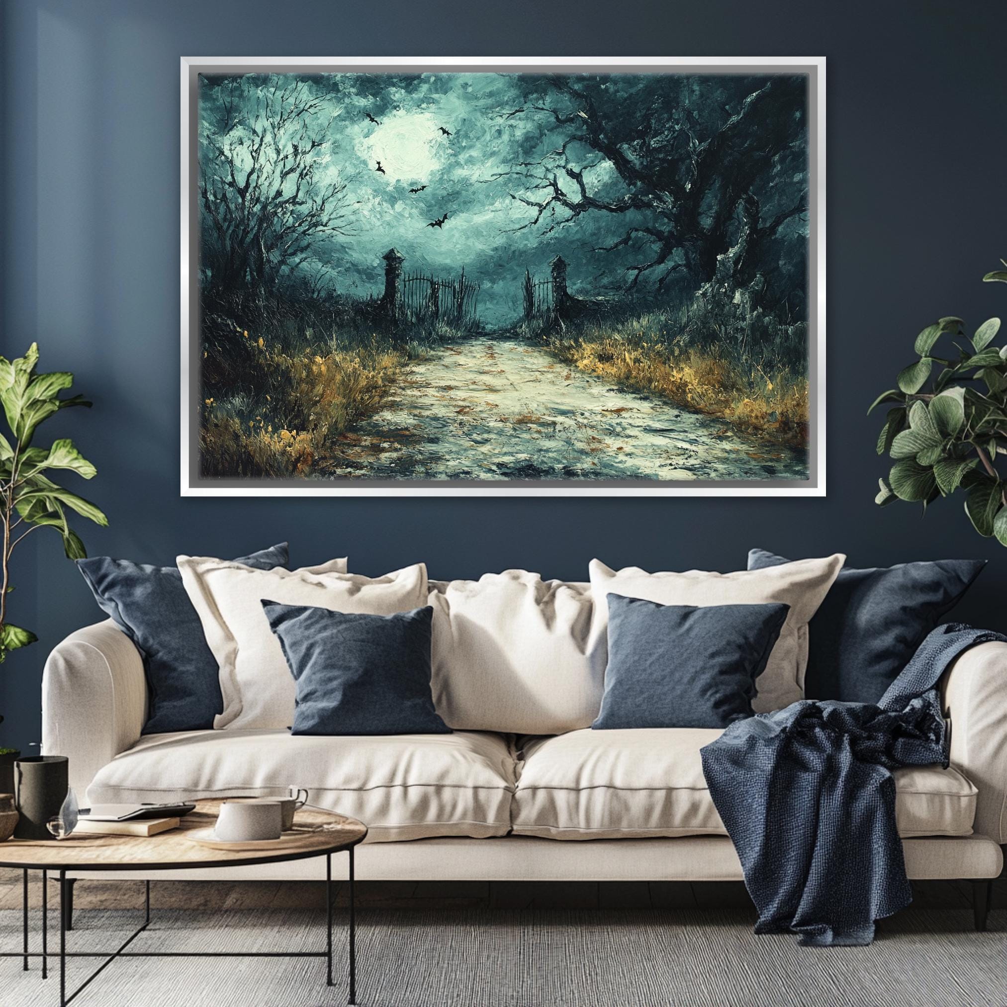 Halloween Graveyard Canvas - Extra Large Wall Art | Framed Gothic Decor