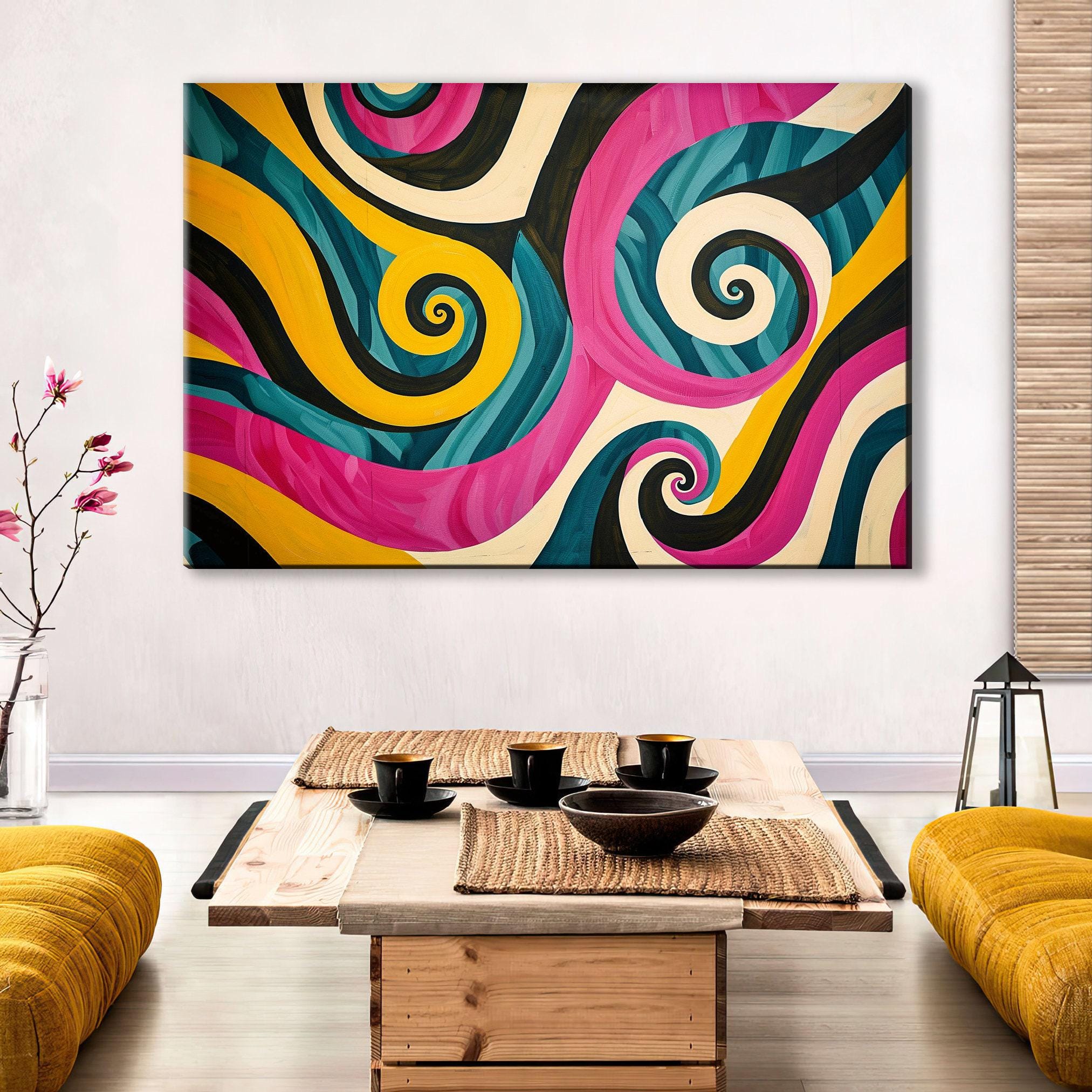 Pop Art Canvas - Large Abstract Swirl Painting | Gallery Wrapped, Ready to Hang