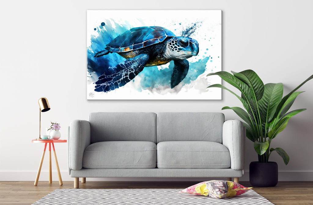 Ocean's Guardian: Watercolor Sea Turtle Wall Art, Giclee Print on Canvas, Artist Paper, Watercolor Paper, Available in Extra Large Sizes