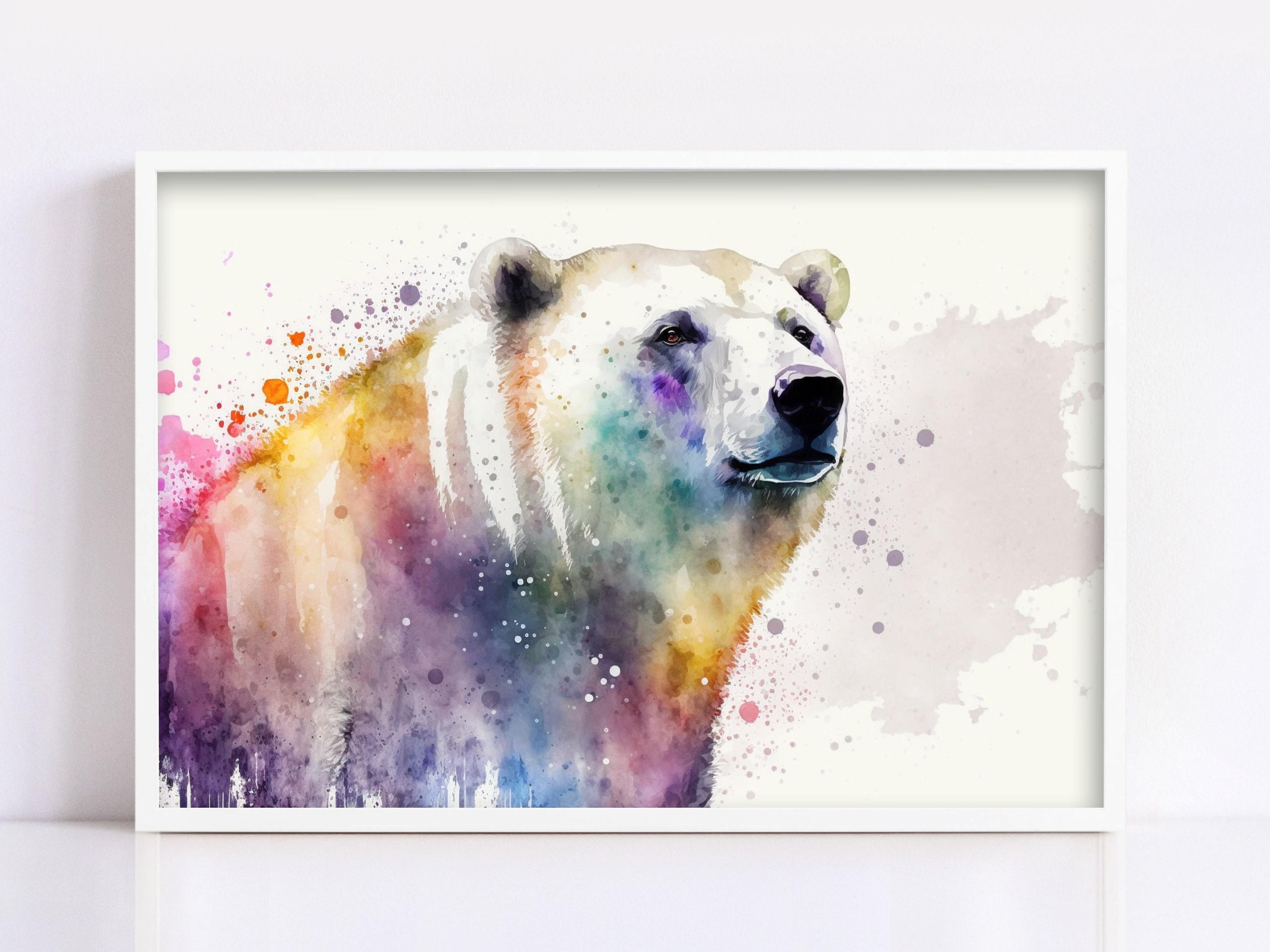 Icy Guardian: Polar Bear Watercolor Painting, Giclee Print on Canvas, Artist Paper, Watercolor Paper, Available in Extra Large Sizes