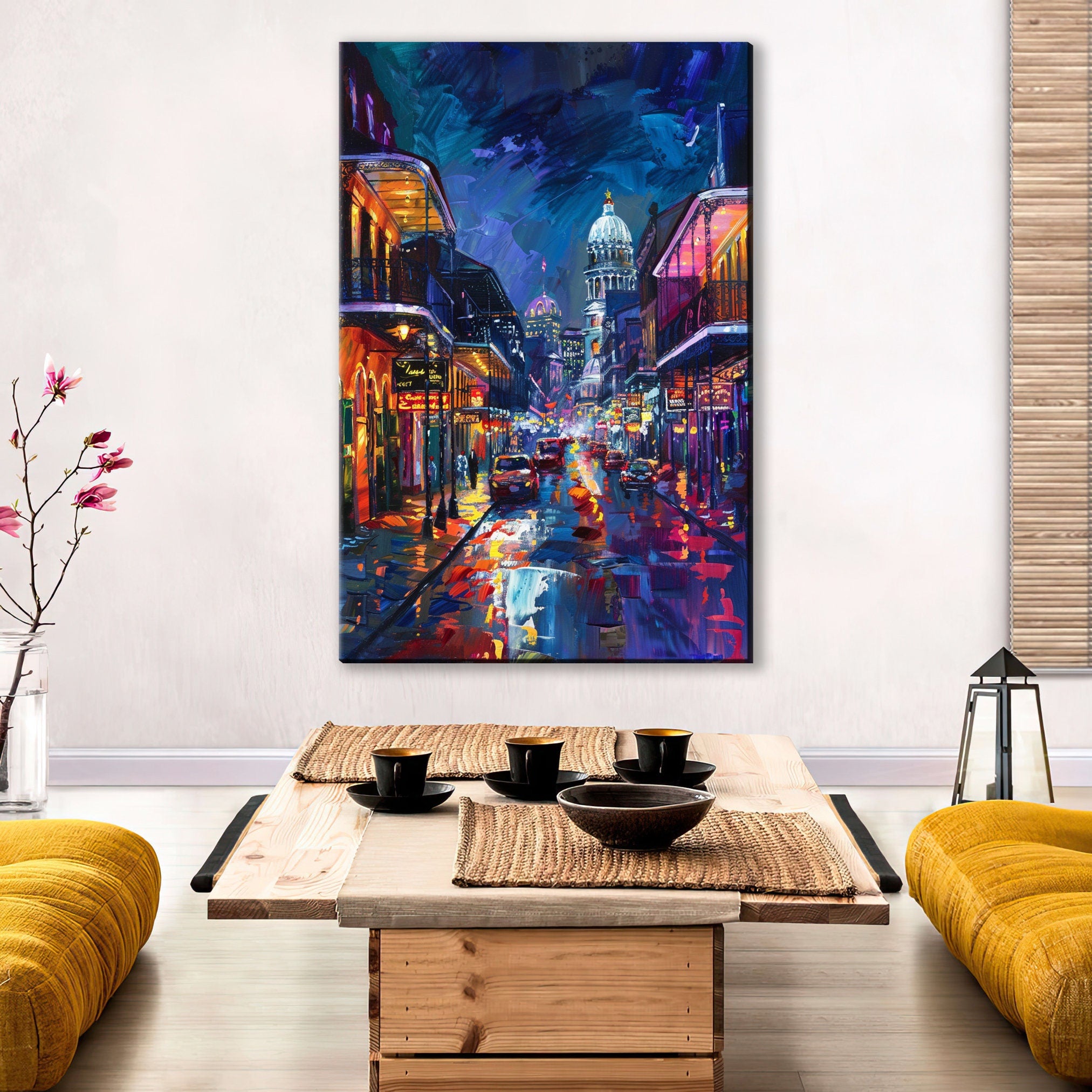 New Orleans Canvas Art – Bourbon Street Painting on Large Gallery Wrapped Canvas
