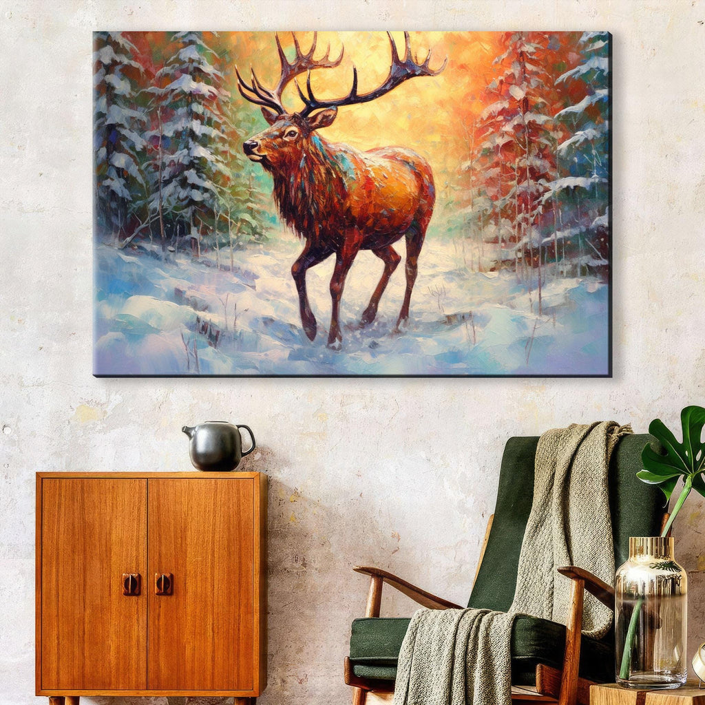 Reindeer Wall Art - Rustic Christmas Canvas Art | Extra Large Gallery Wrapped Holiday Decor