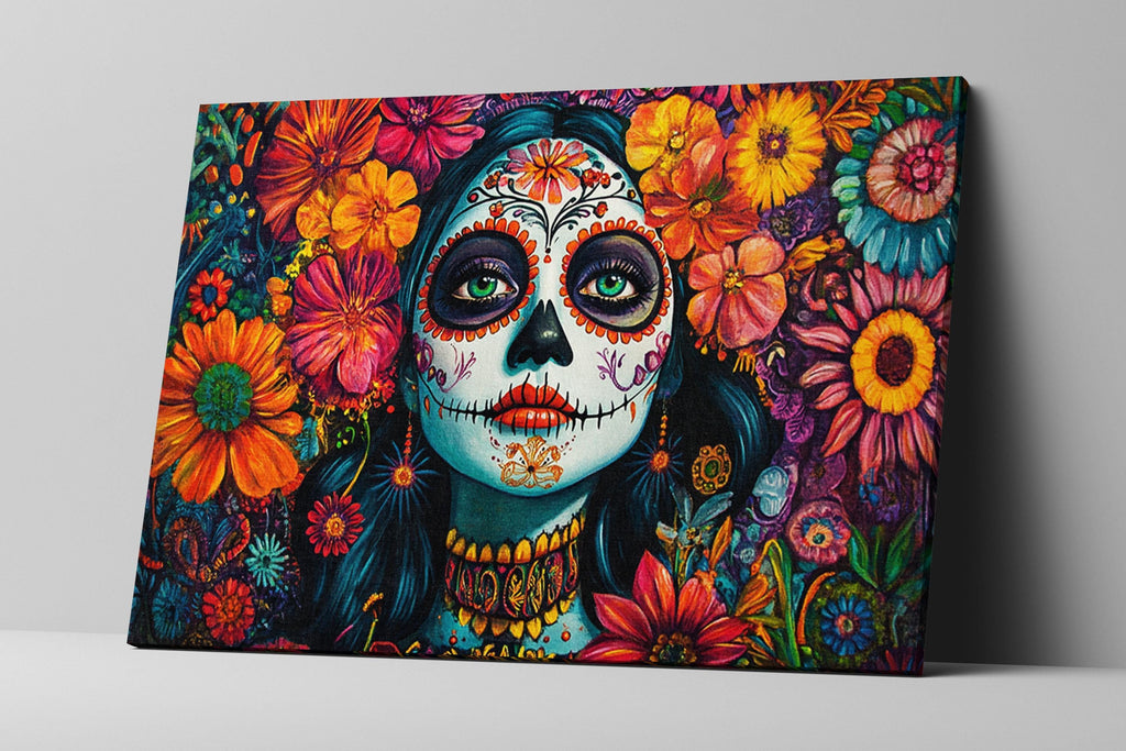 Day of the Dead Art - Extra Large Framed Canvas Print | Vibrant Mexican Holiday Wall Decor