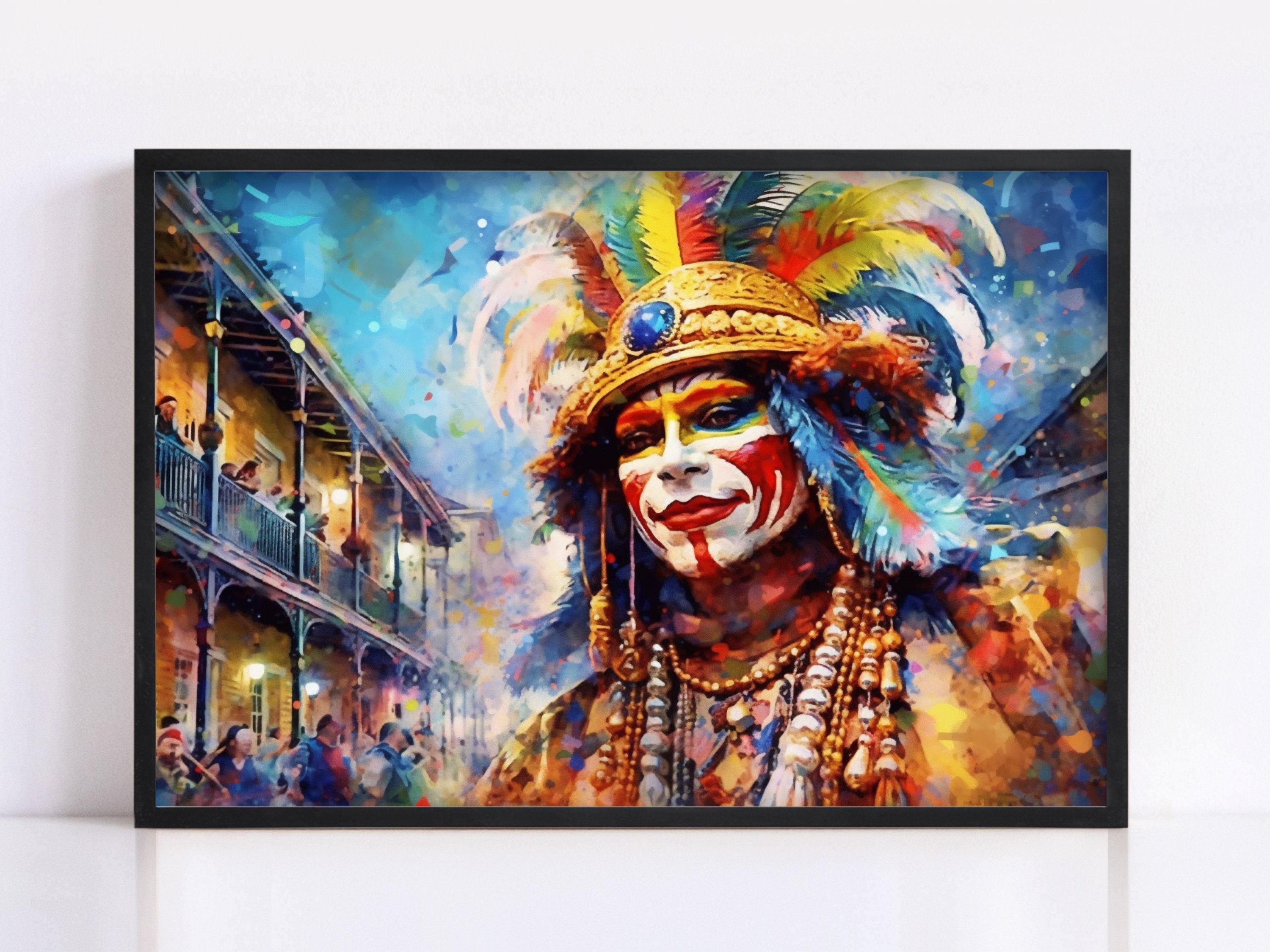 New Orleans Mardi Gras Masquerade Character Watercolor, Print on Canvas, Artist Paper, Watercolor Paper, Available in Extra Large Sizes