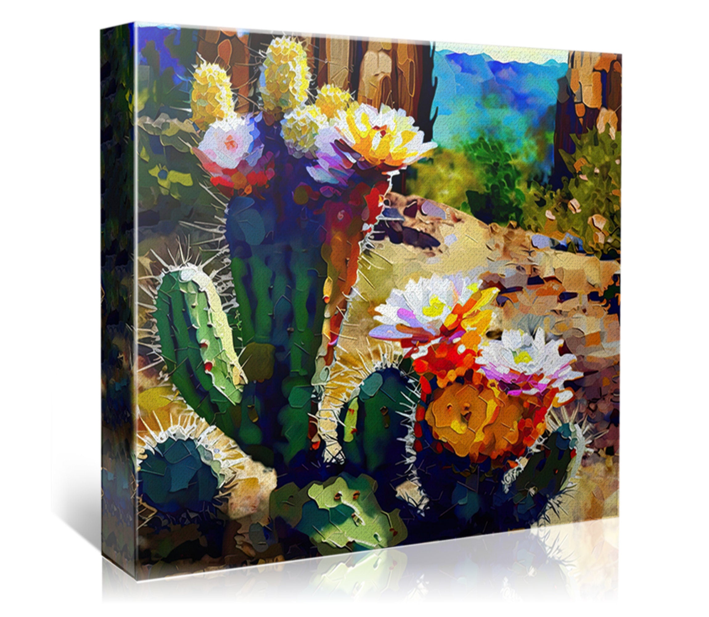 Desert Wall Art - Abstract Saguaro Cactus Bloom on Gallery Wrapped Canvas, Ready to Hang