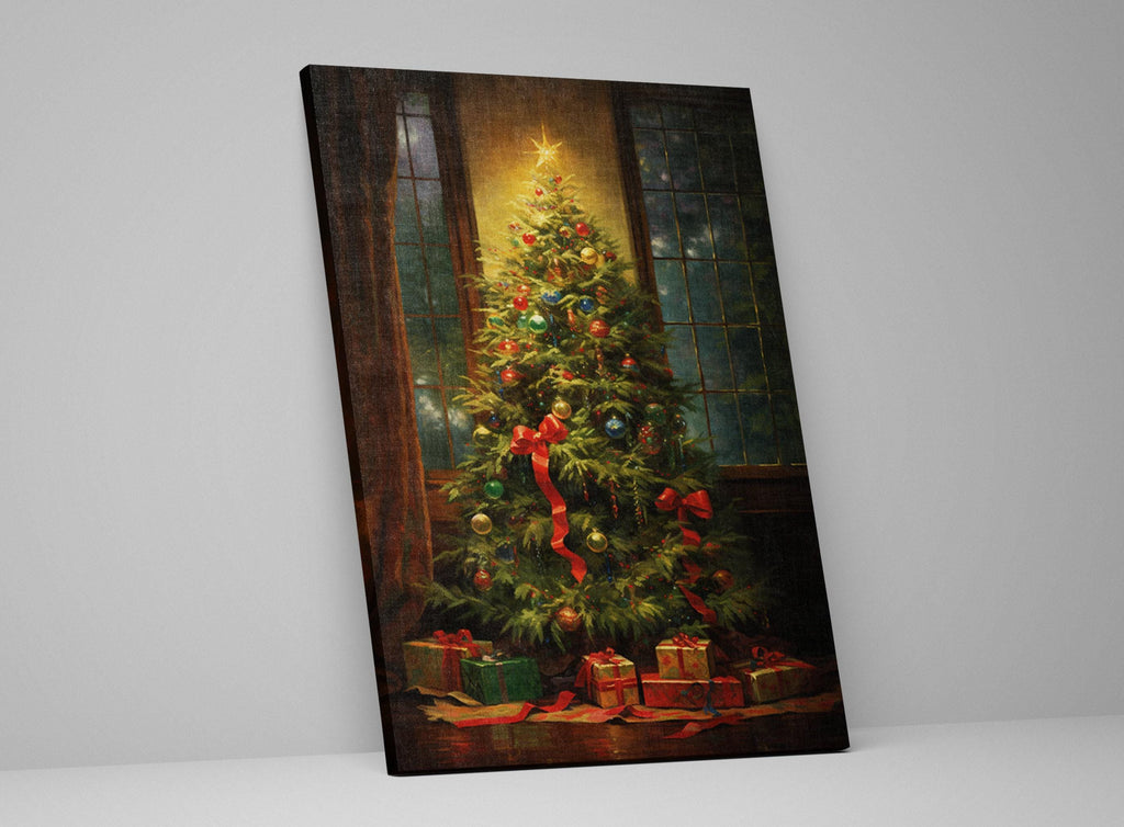 Oil Painting Christmas Tree - Large Gallery Wrapped Canvas | Ready to Hang Holiday Wall Art
