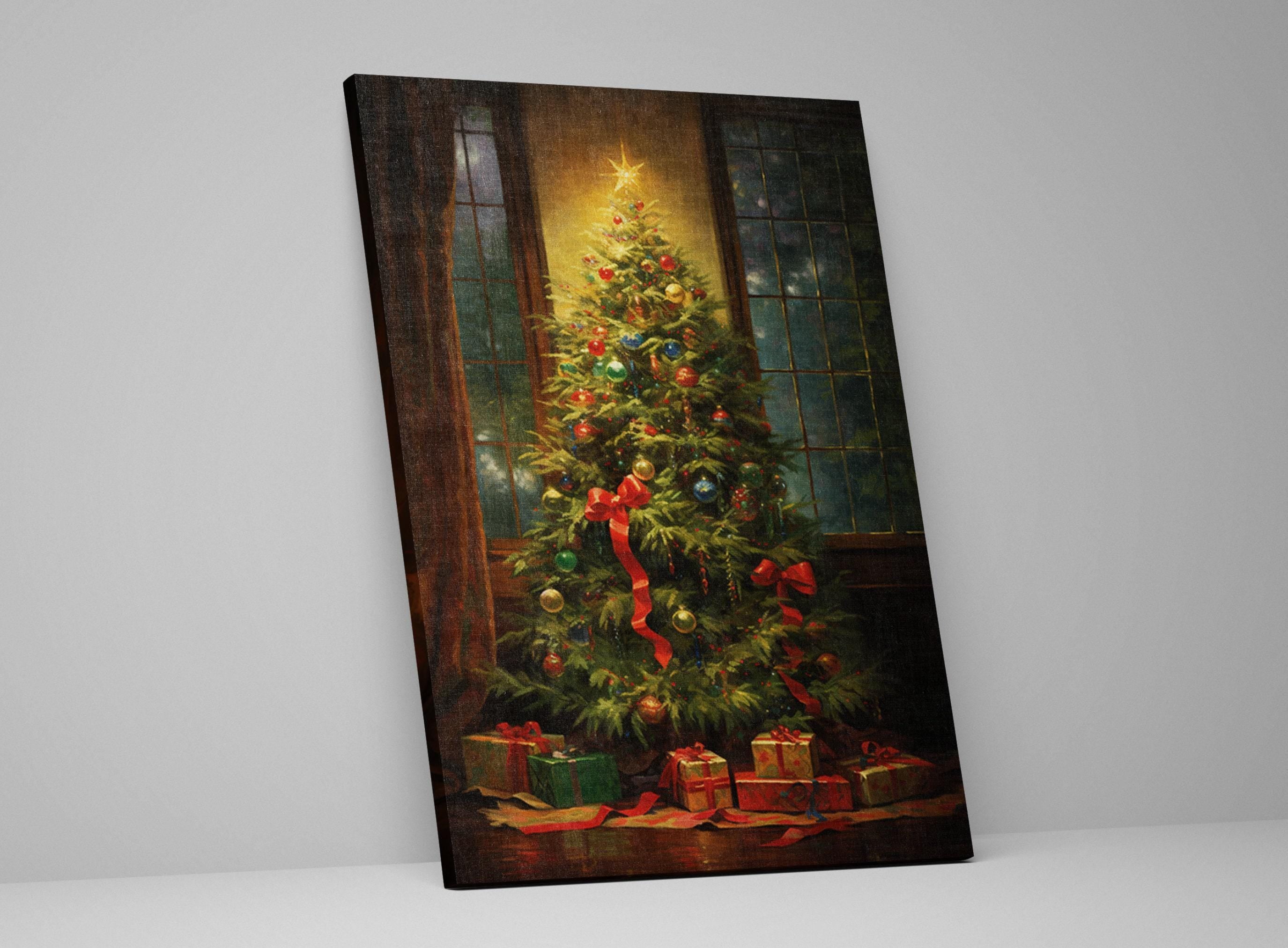 Oil Painting Christmas Tree - Large Gallery Wrapped Canvas | Ready to Hang Holiday Wall Art