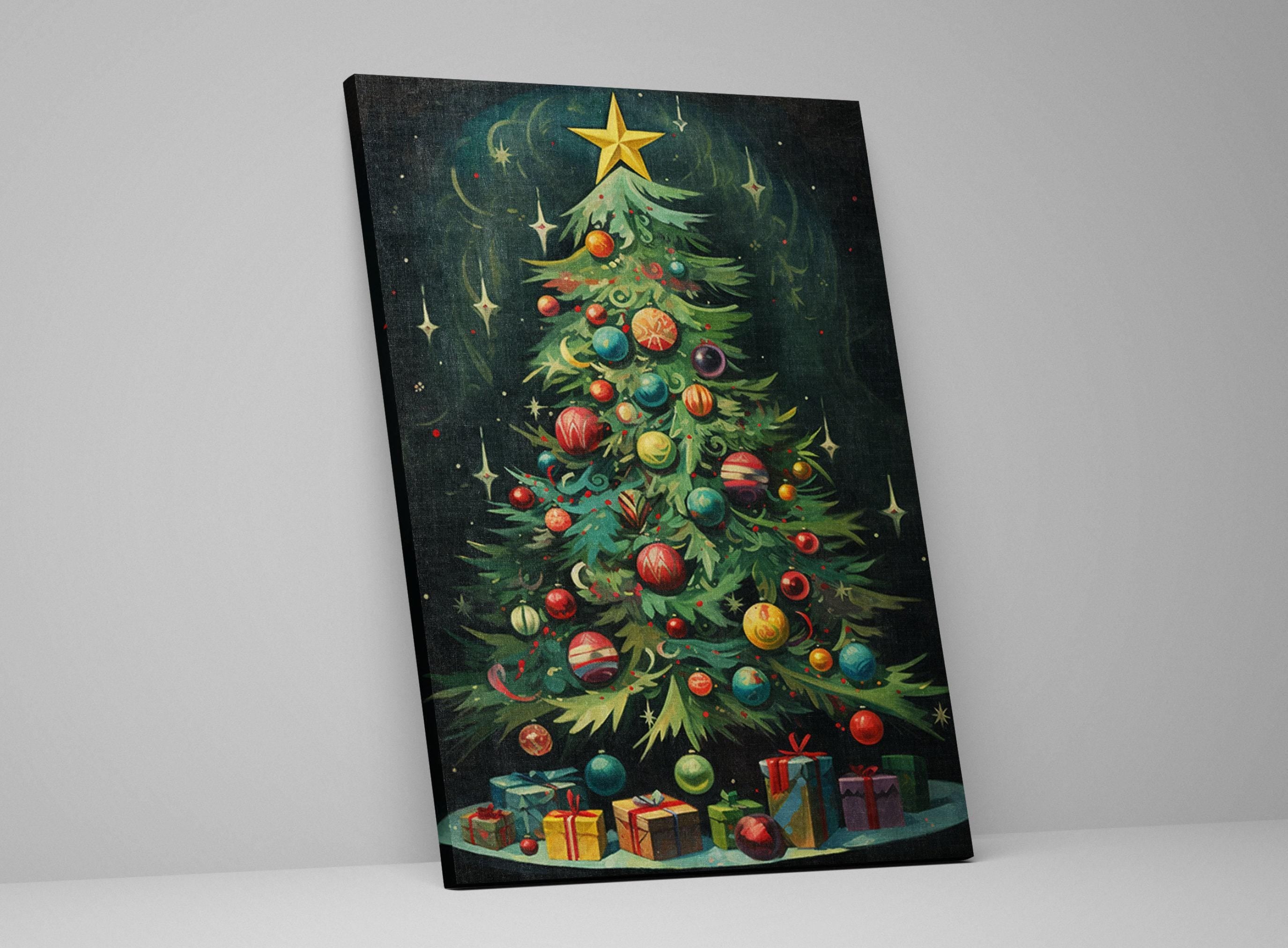 Art Deco Christmas Tree - Extra Large Gallery Wrapped Canvas Print | Chic Holiday Wall Decor