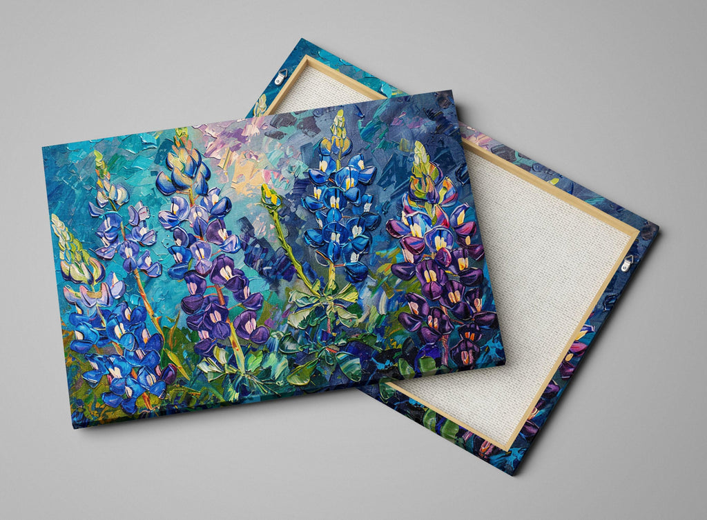 Texas Bluebonnet Painting - Large Canvas Wall Art | Blue Purple Flowers, Gallery Wrapped Print