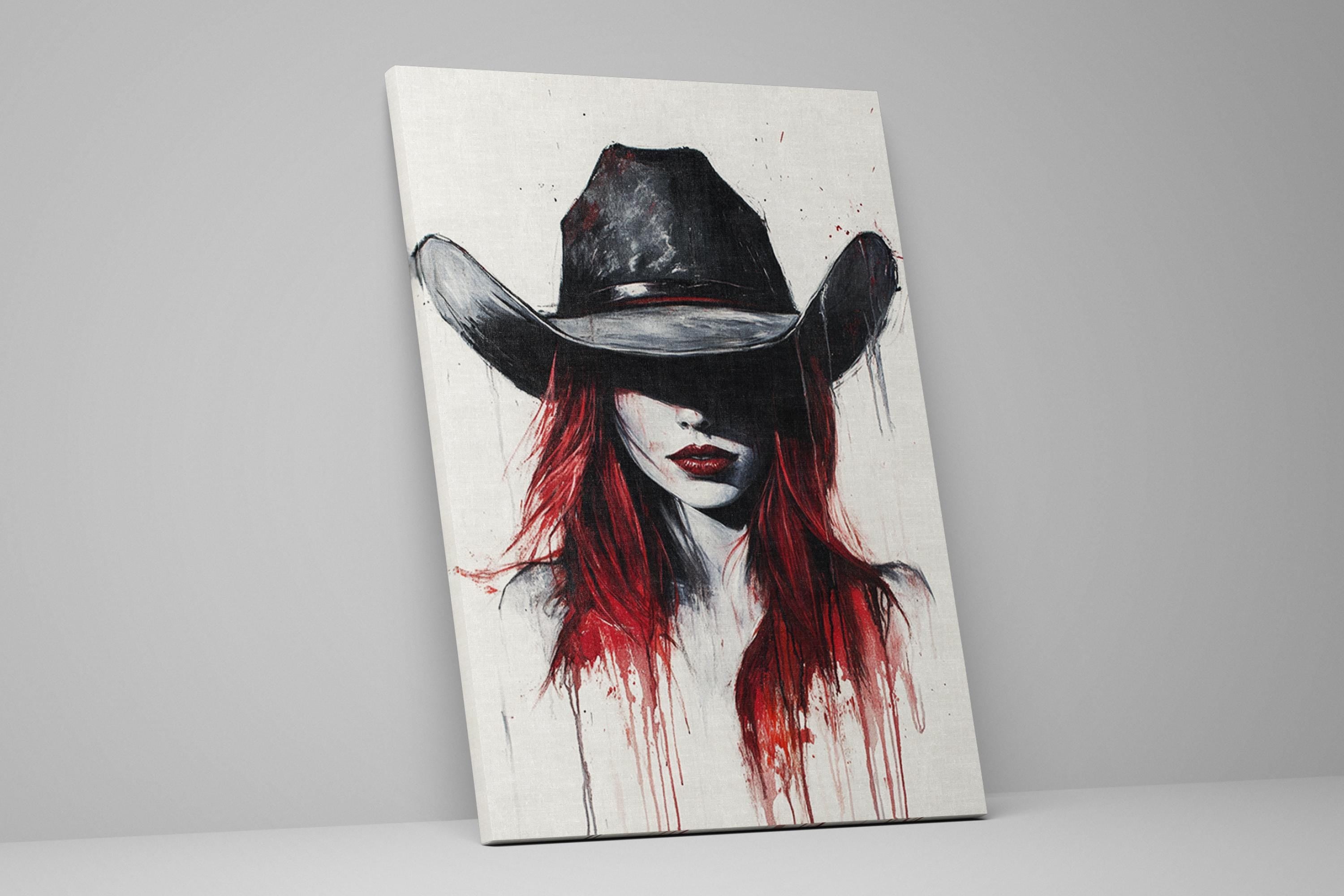 a painting of a woman with red hair wearing a hat