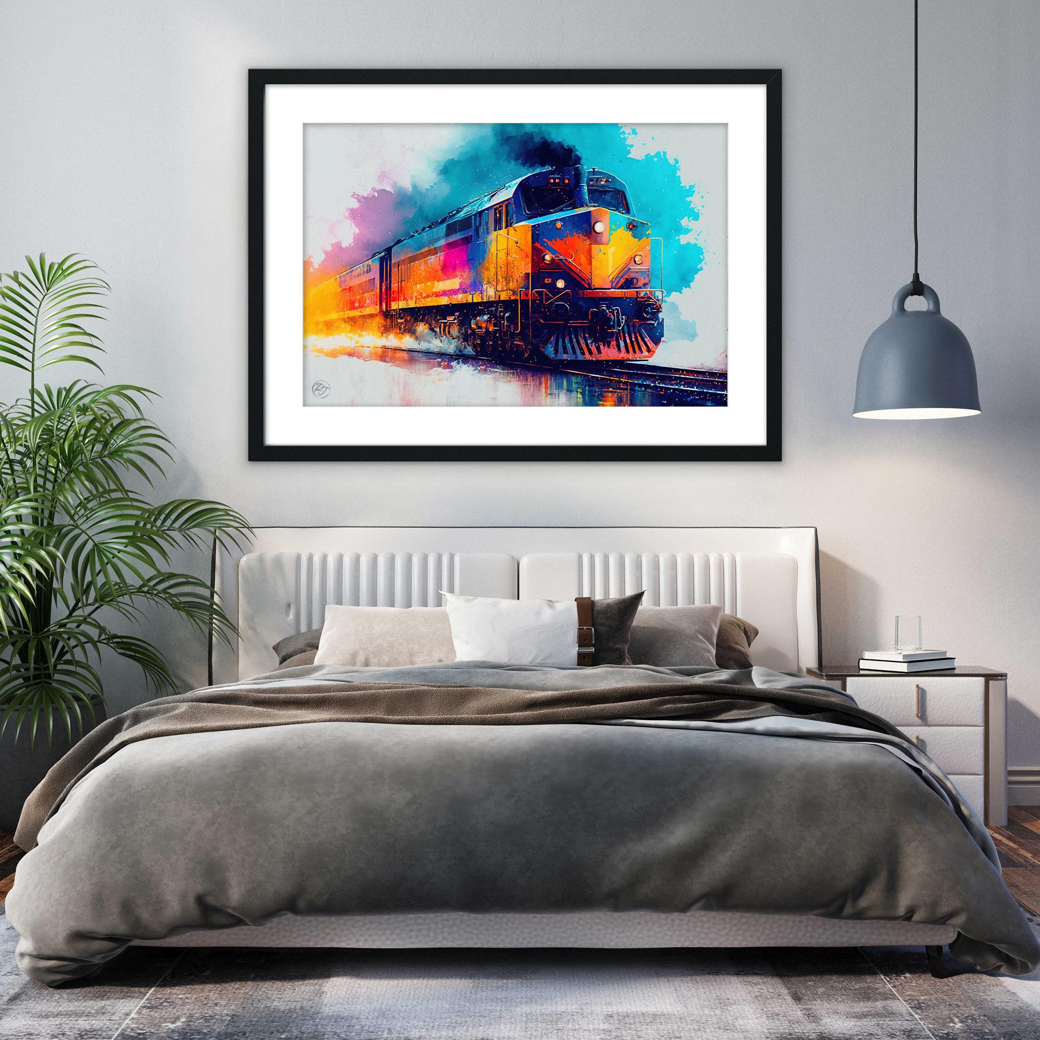 Nostalgic Train Journey: Watercolor Train Painting, Giclee Print on Canvas, Artist Paper, Watercolor Paper, Available in Extra Large Sizes