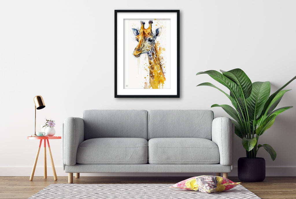 Giraffe Grace: Watercolor Giraffe Wall Art Print, Giclee Print on Canvas, Artist Paper, Watercolor Paper, Available in Extra Large Sizes