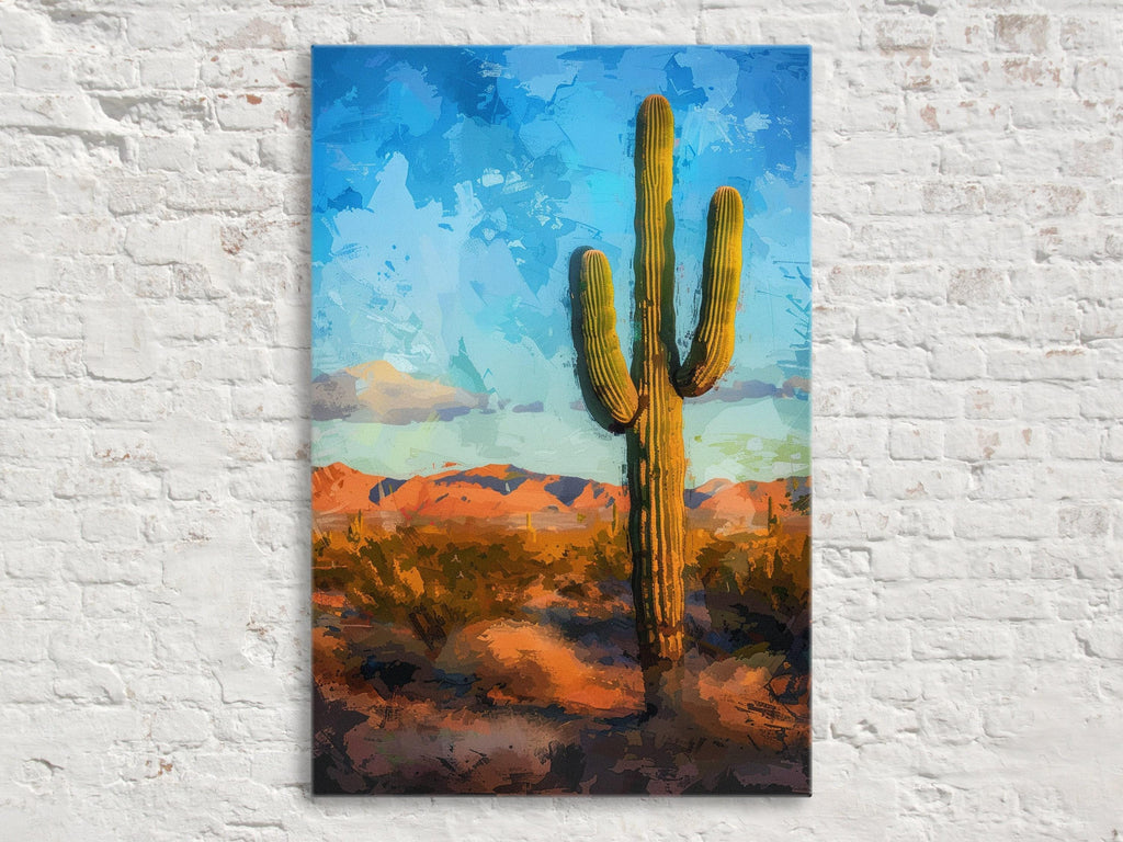 Lone Saguaro Canvas – Desert Landscape Art | Gallery Wrapped Extra Large Cactus Print