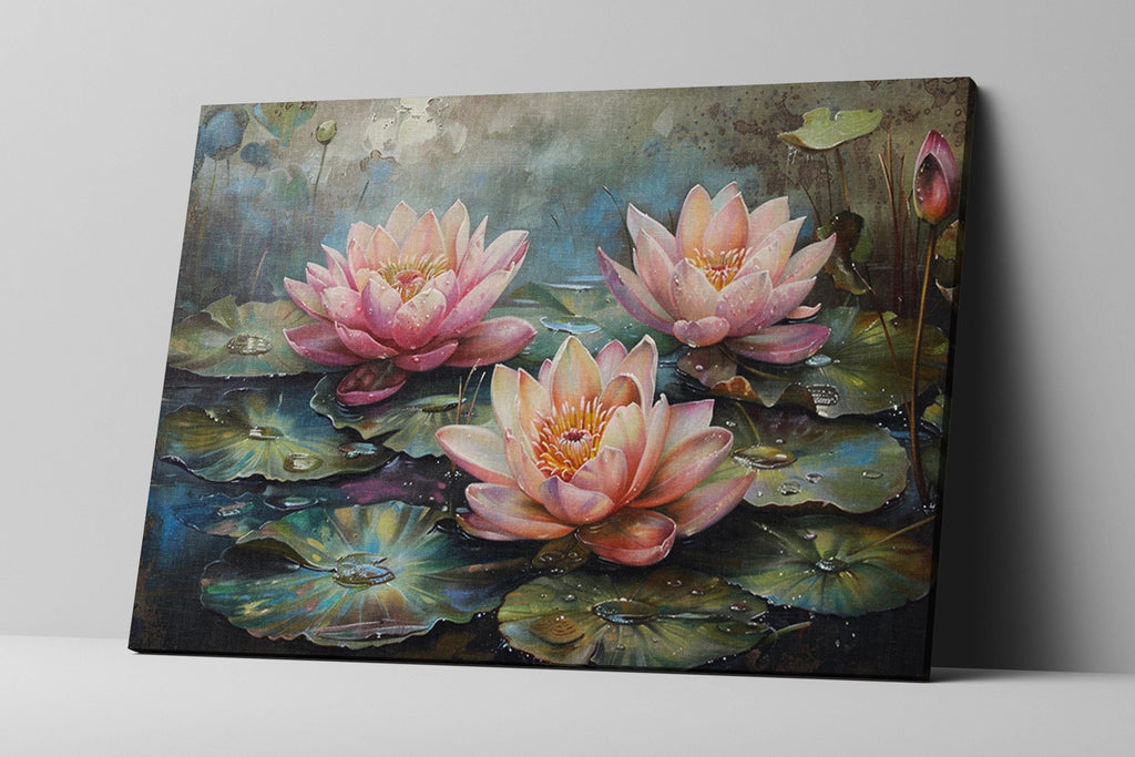 Water Lilies Canvas Art – Large Gallery-Wrapped Botanical Wall Decor, Ready to Hang