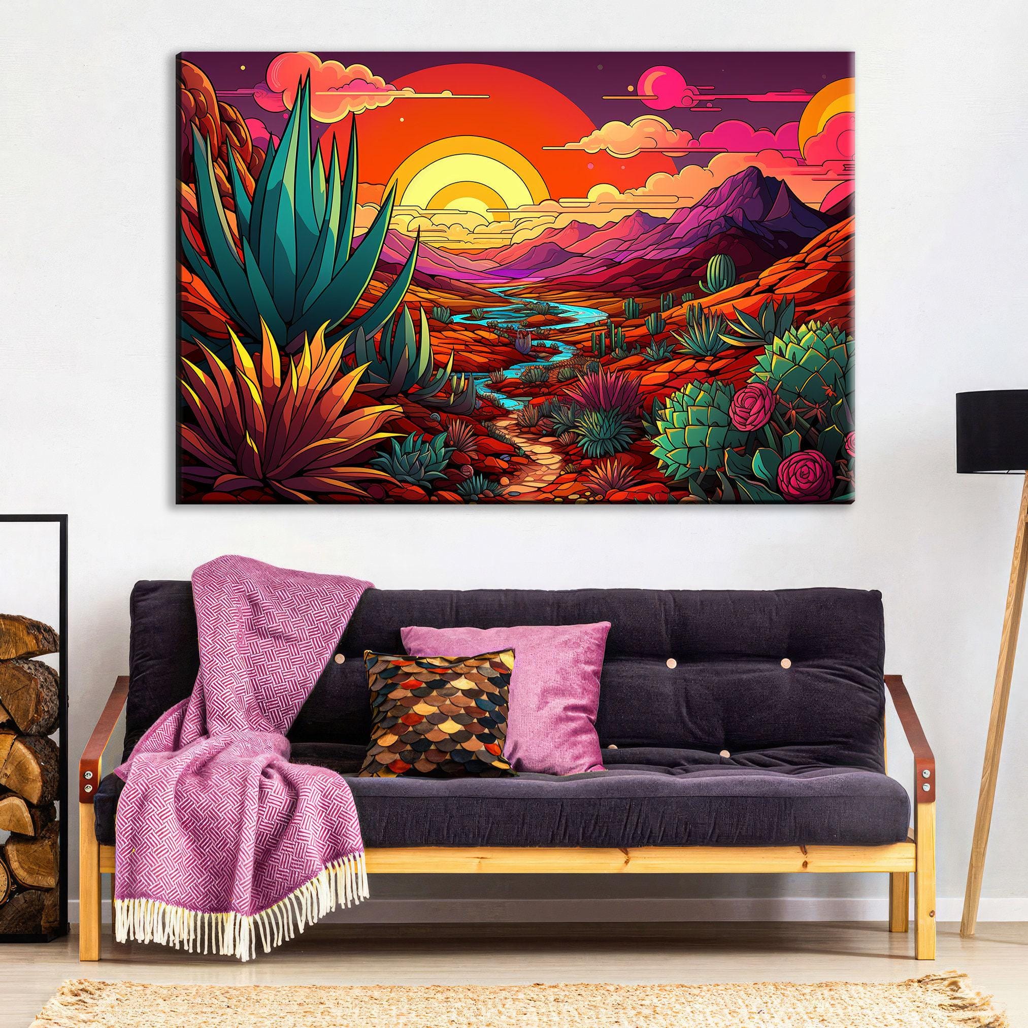 Agave Desert Art – Large Canvas Print | Vibrant Southwest Landscape Painting