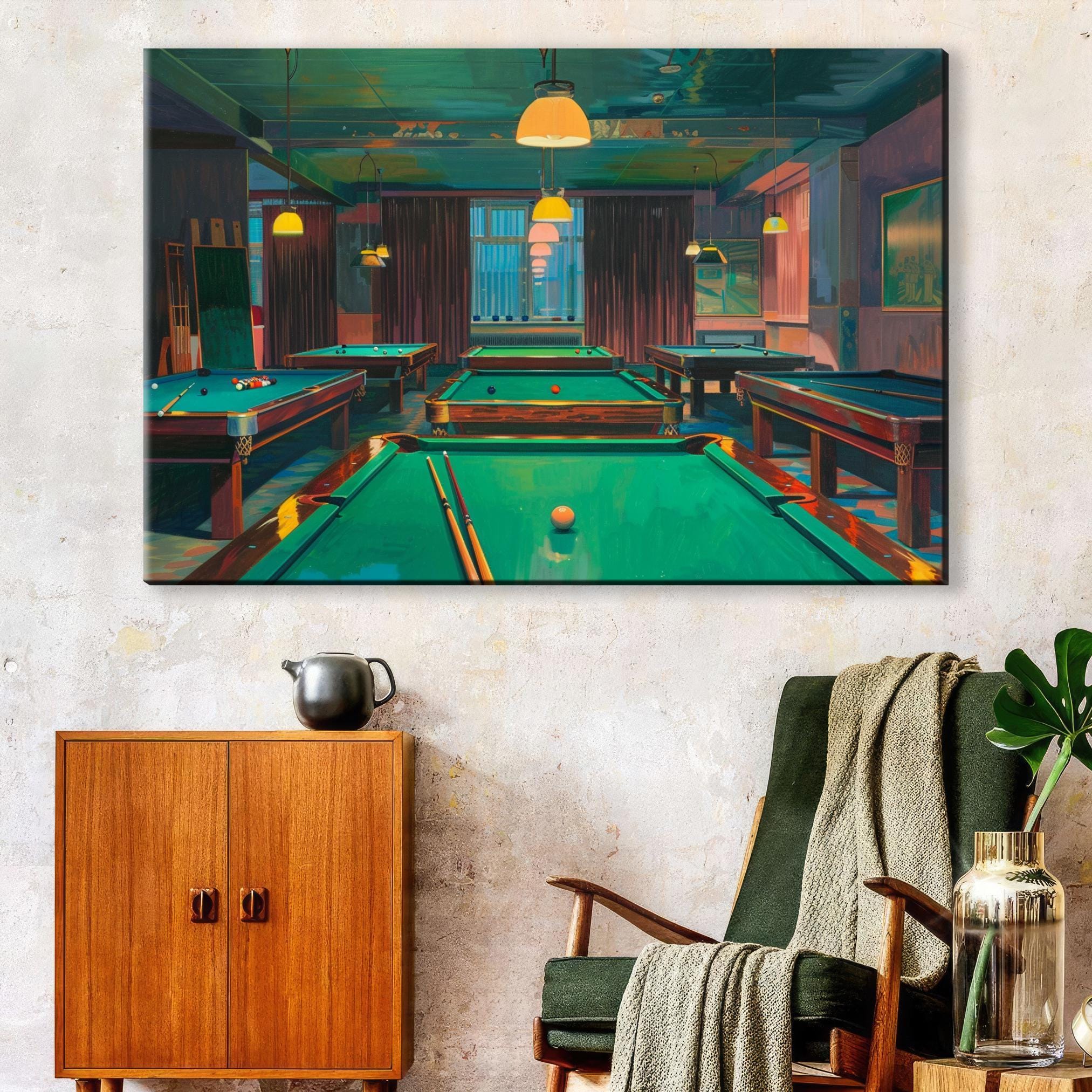 Pool Hall Canvas – Vintage Pool Art | Extra Large Gallery Wrapped Canvas Print