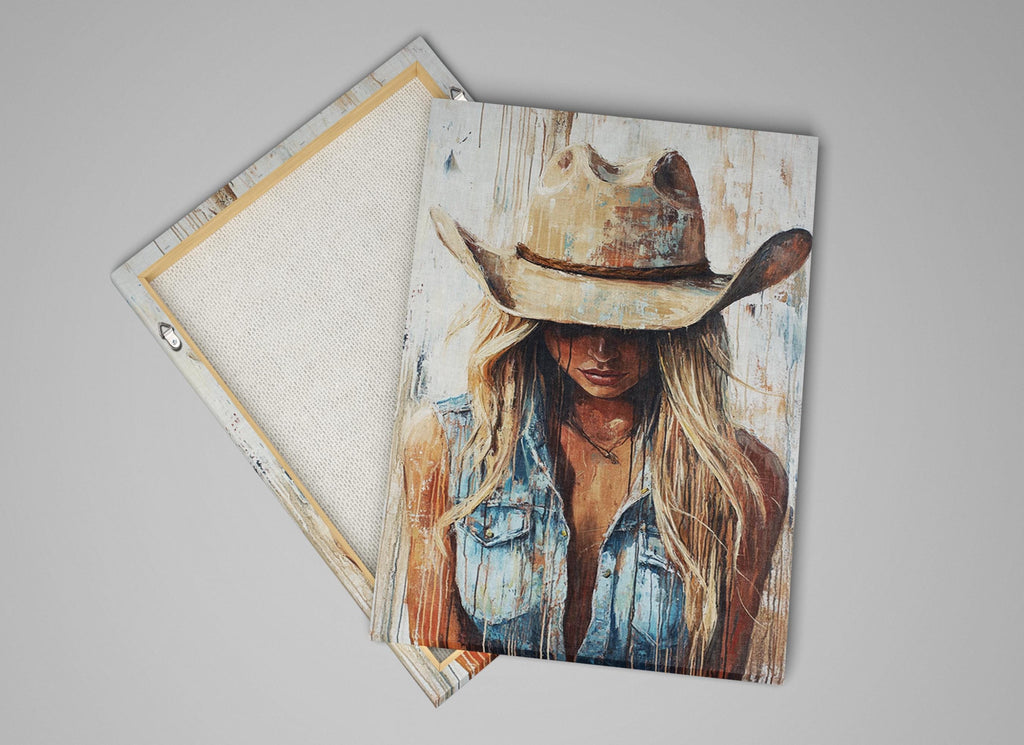 a painting of a woman wearing a cowboy hat
