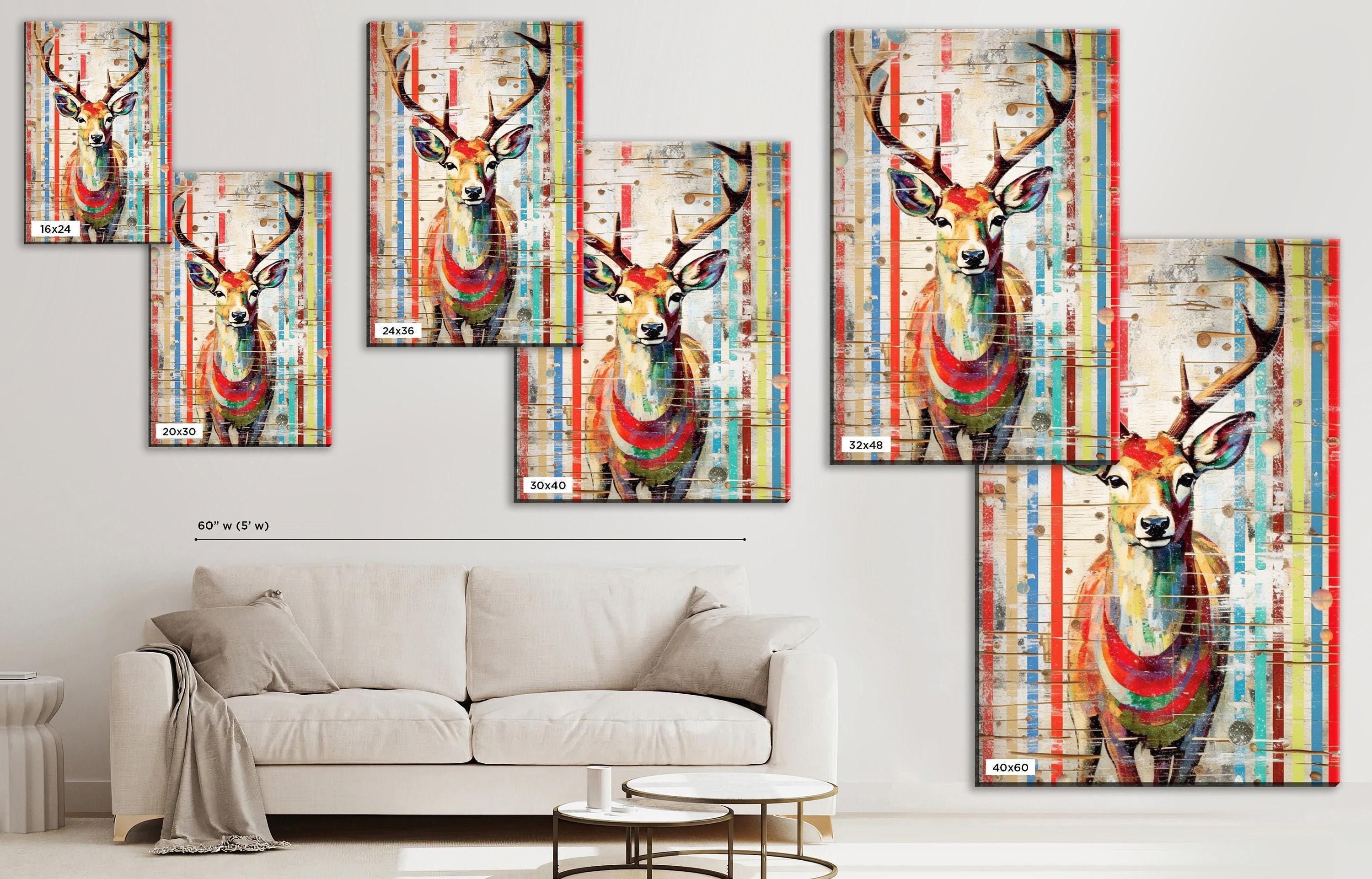 Reindeer Canvas Art – Woodland Christmas Wall Decor | Gallery Wrapped Holiday Print