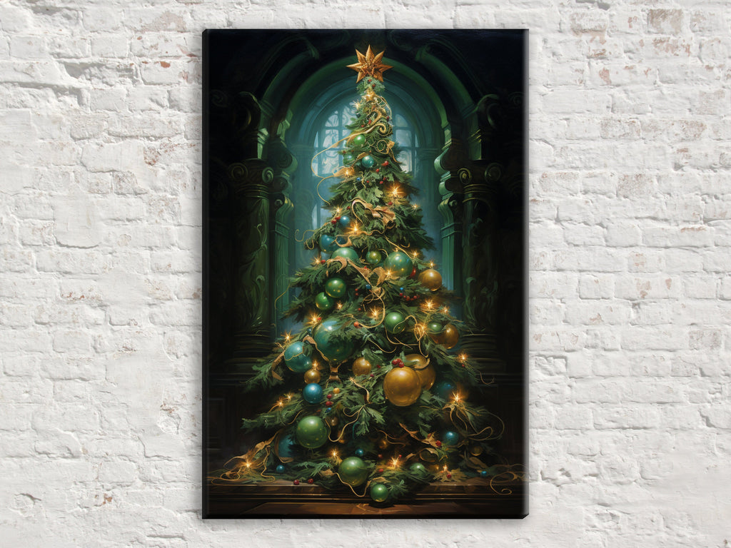 Victorian Christmas Tree Art – Elegant Holiday Artwork on Gallery Wrapped Canvas