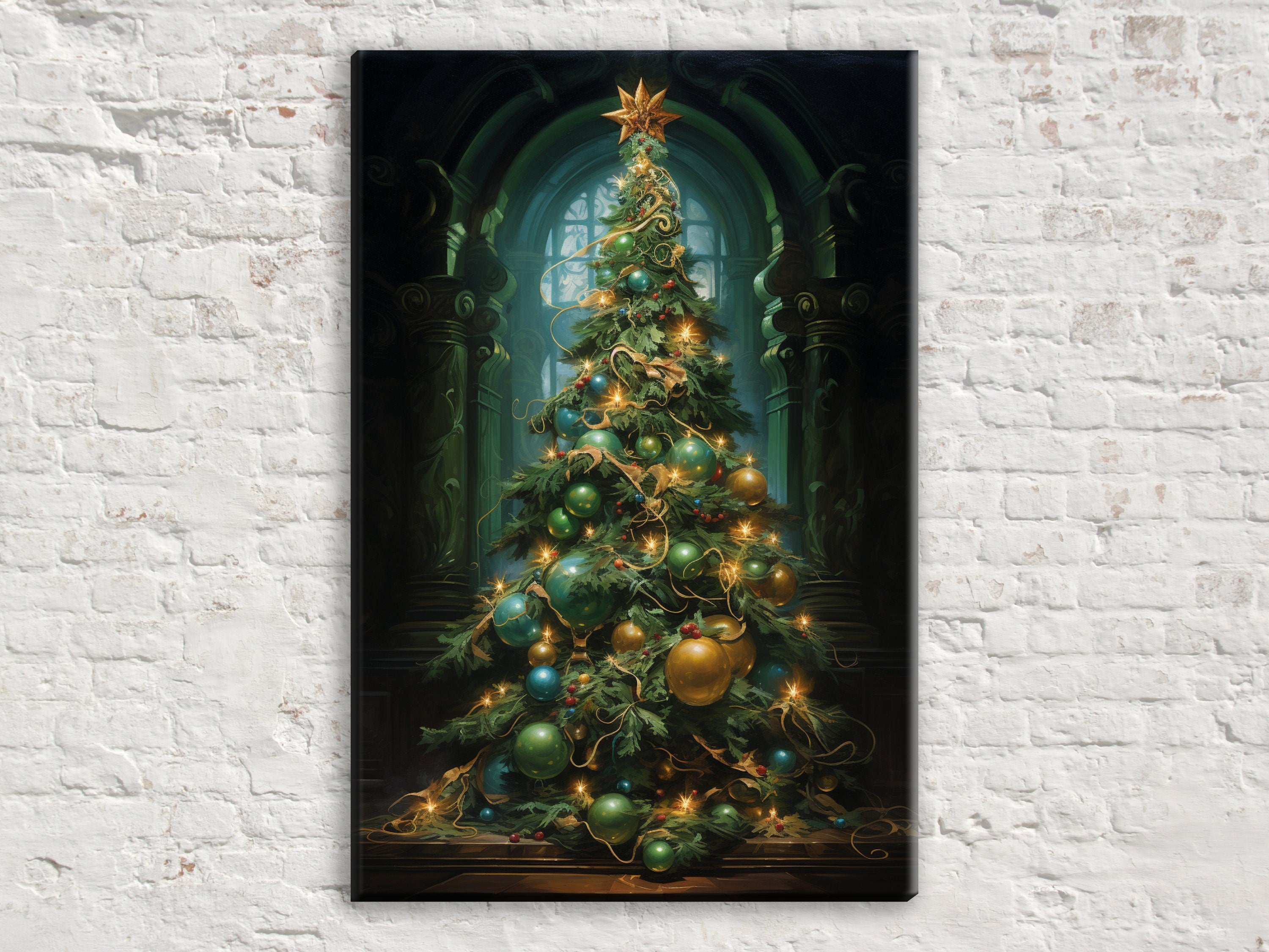 Victorian Christmas Tree Art – Elegant Holiday Artwork on Gallery Wrapped Canvas