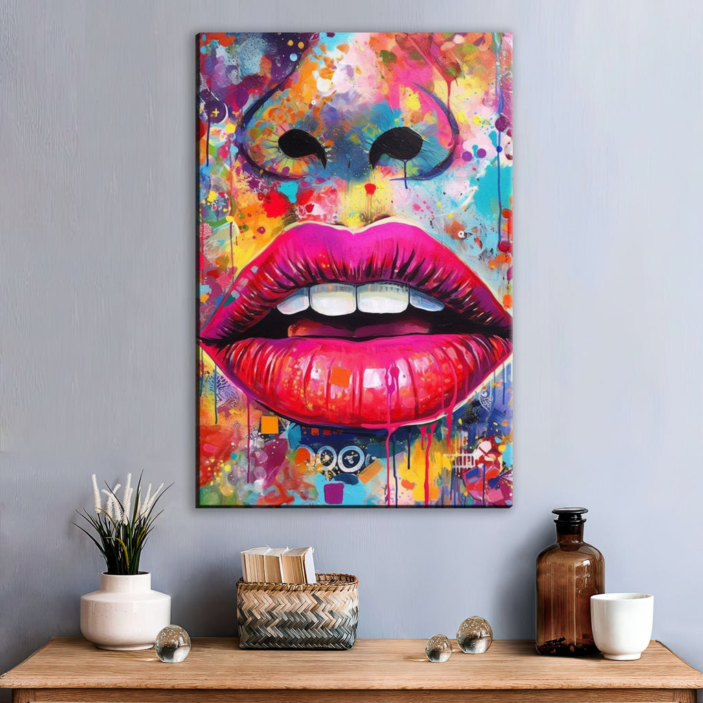 Sexy Lips Wall Art – Woman's Lips Pop Art Canvas Print with Luscious Feminine Beauty