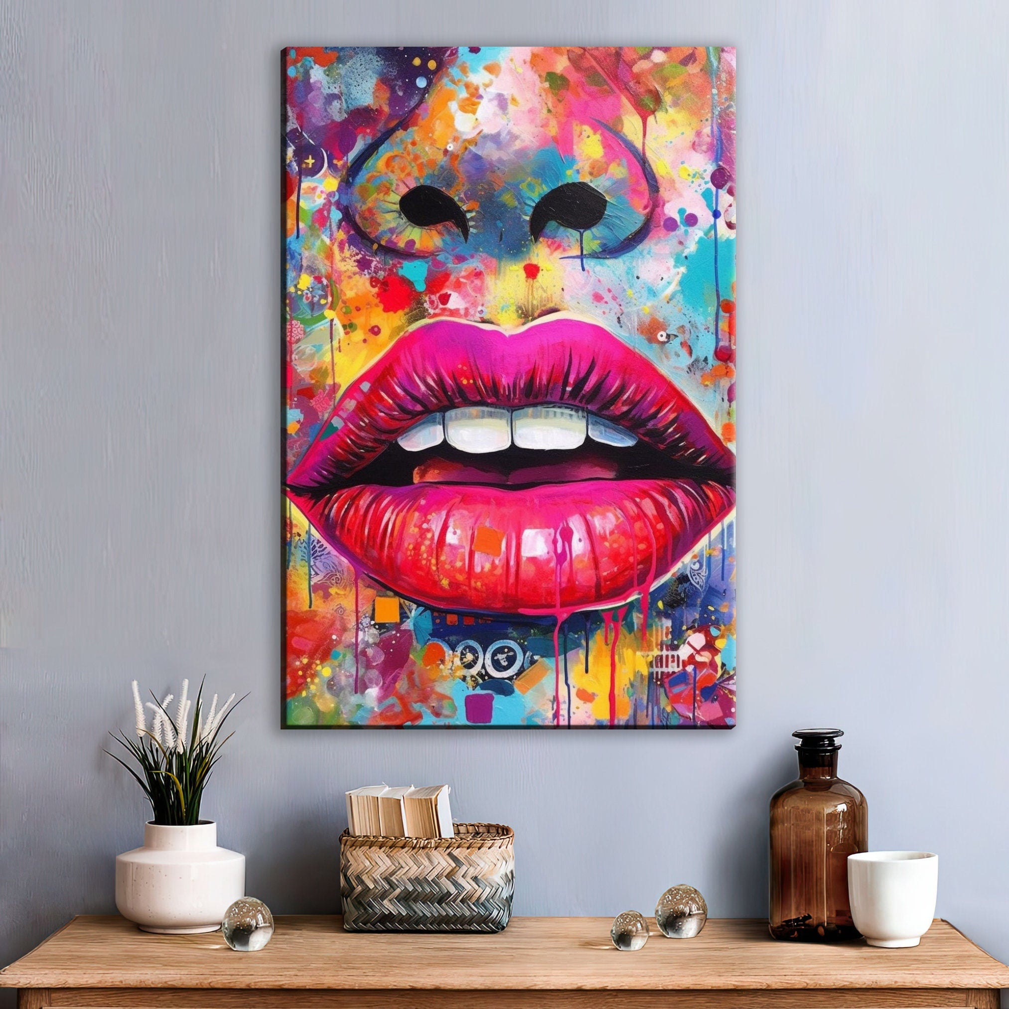 Sexy Lips Wall Art – Woman's Lips Pop Art Canvas Print with Luscious Feminine Beauty