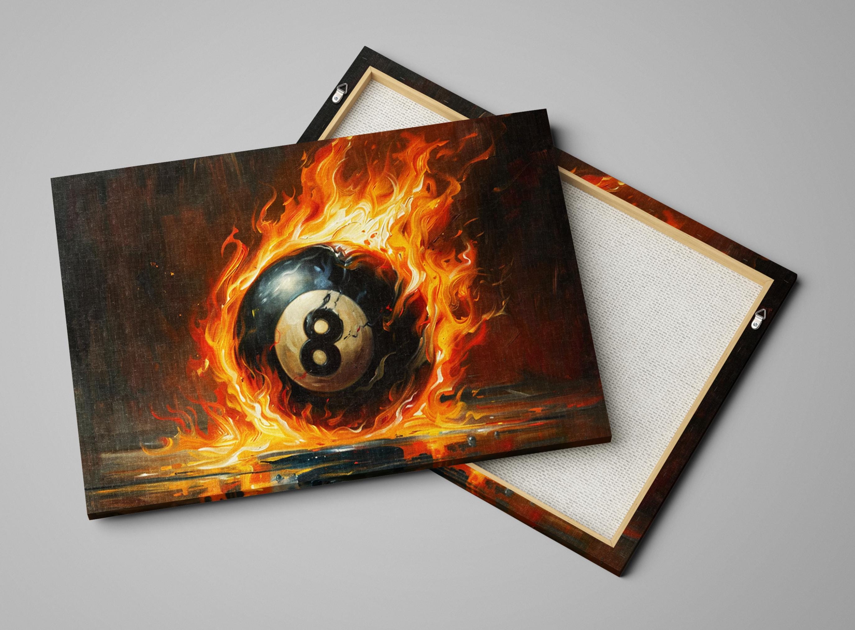 Flaming 8 Ball Wall Art – Extra Large Gallery Wrapped Canvas for Game Room Decor