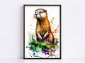 Nature's Acrobat: Watercolor Otter Wall Art Print, Giclee Print on Canvas, Artist Paper, Watercolor Paper, Available in Extra Large Sizes