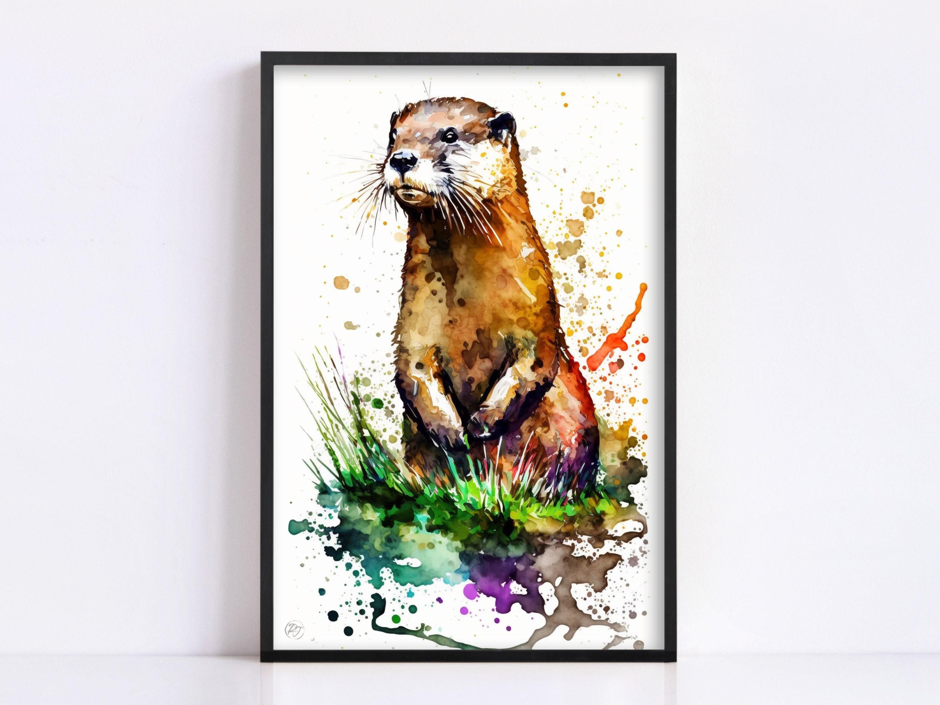 Nature's Acrobat: Watercolor Otter Wall Art Print, Giclee Print on Canvas, Artist Paper, Watercolor Paper, Available in Extra Large Sizes