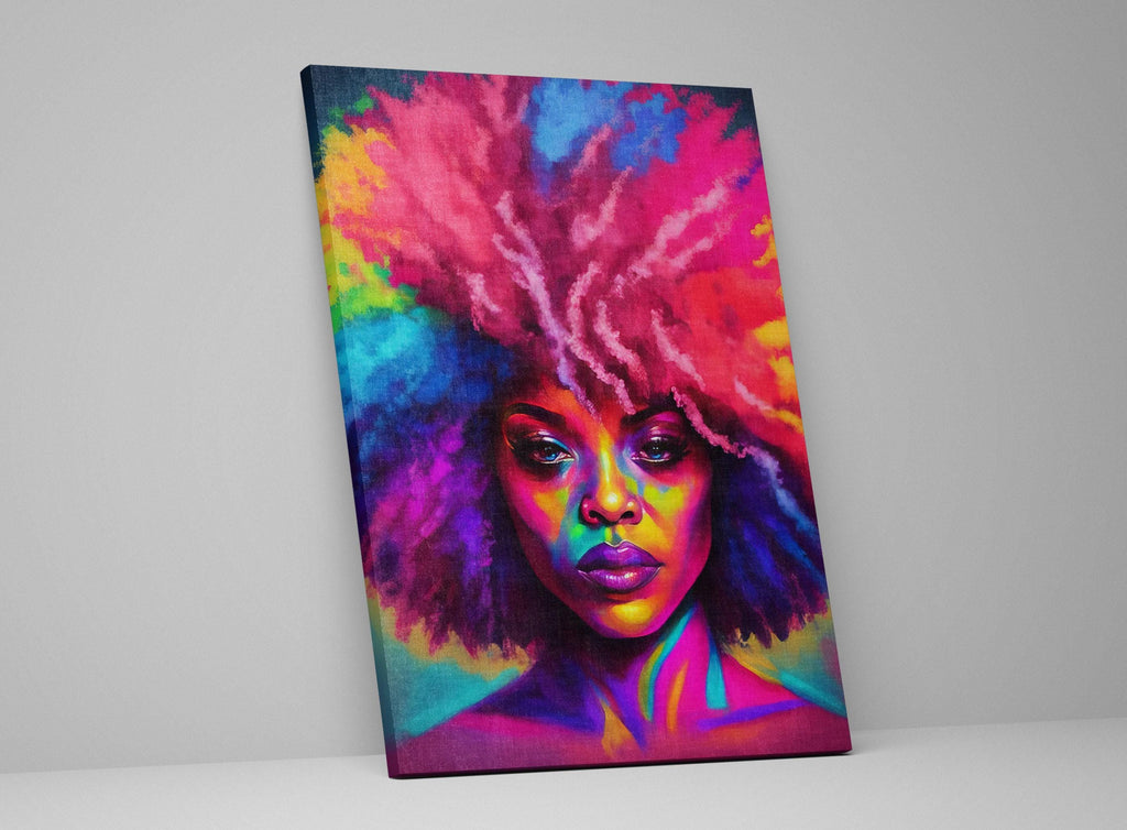 Black Female Art Print - Vibrant African Queen Painting on Gallery Wrapped Canvas