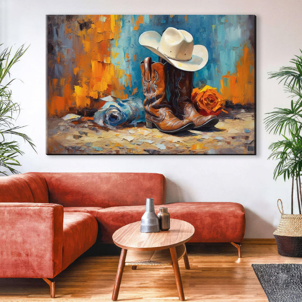 Texas Cowboy Wall Art – Cowboy Boots Canvas | Large Gallery Wrapped Print