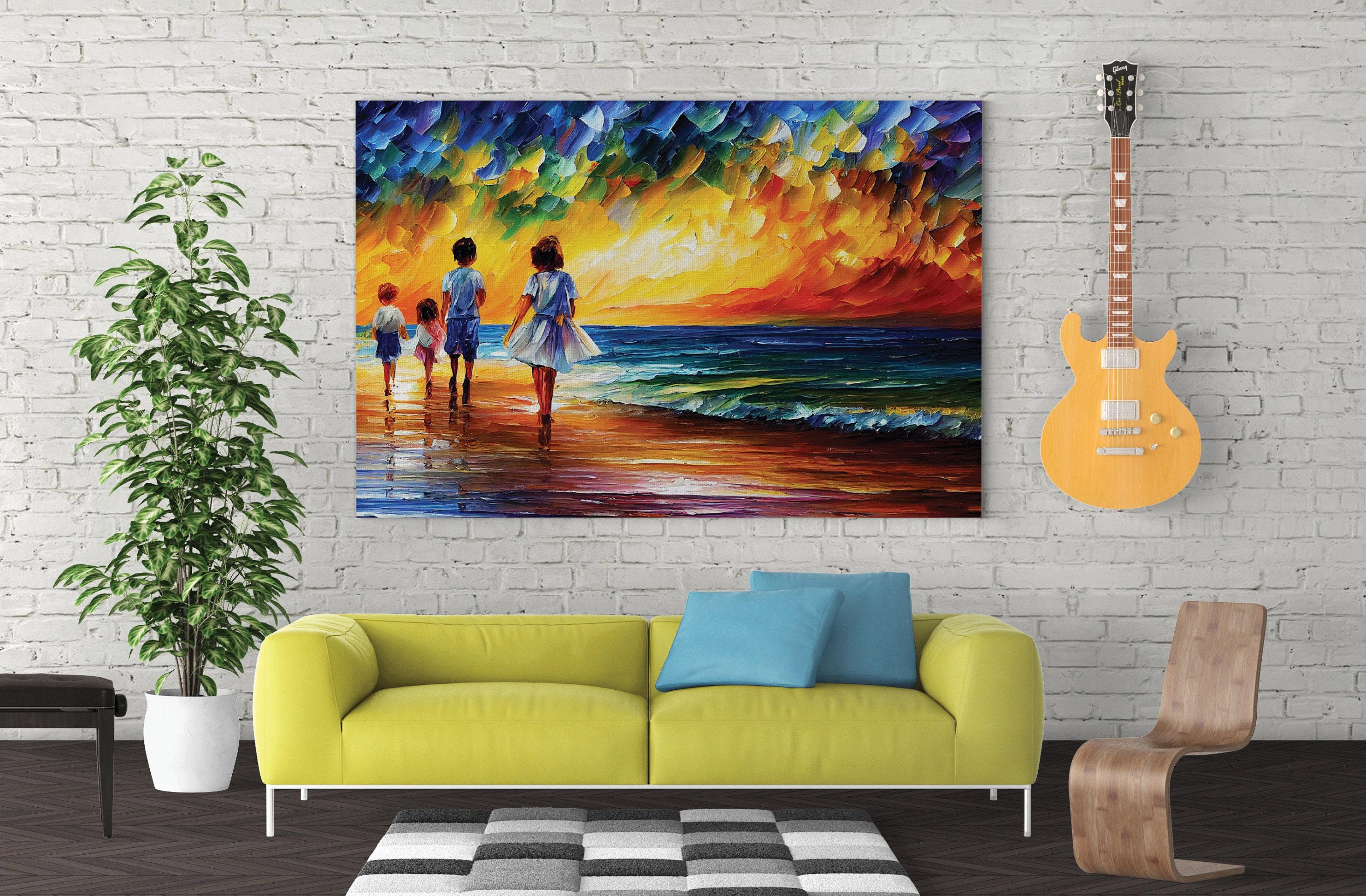 Beach Canvas Print – Vibrant Oil Painting of Children Playing | Gallery Ready Art