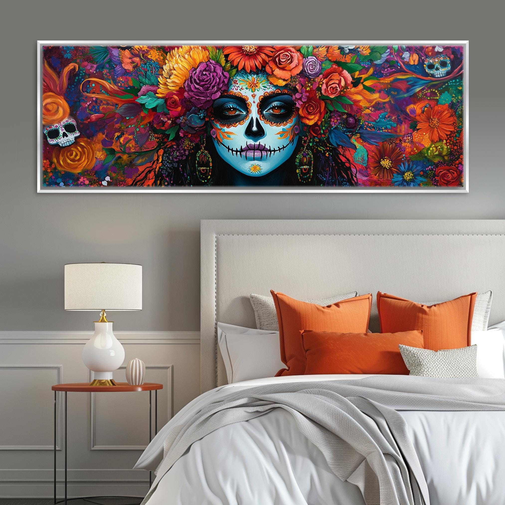 Day of the Dead Canvas Art – Vibrant Latina Beauty Panoramic Canvas Print | Extra Large Wall Decor