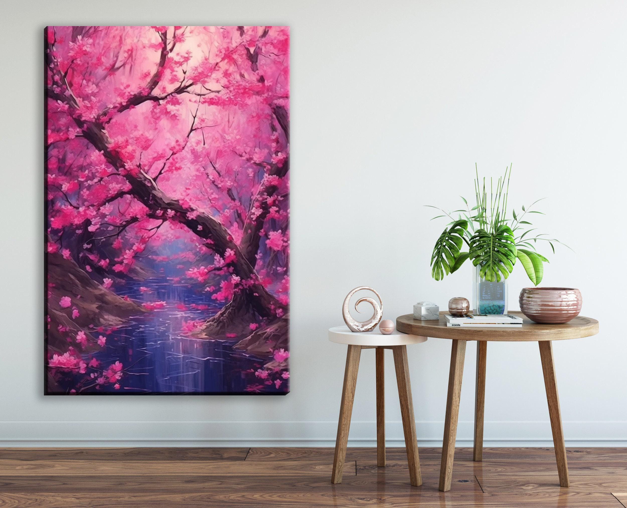 Cherry Blossom Canvas – Large Floral Wall Art | Sakura Pink Purple Flowers Print