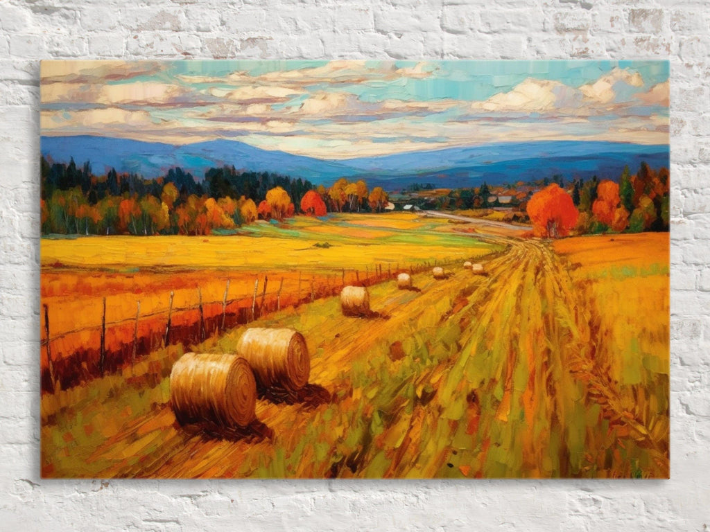 Rural Canvas Wall Art – Large Canvas Art with Hay Bale Painting, Rustic Home Decor