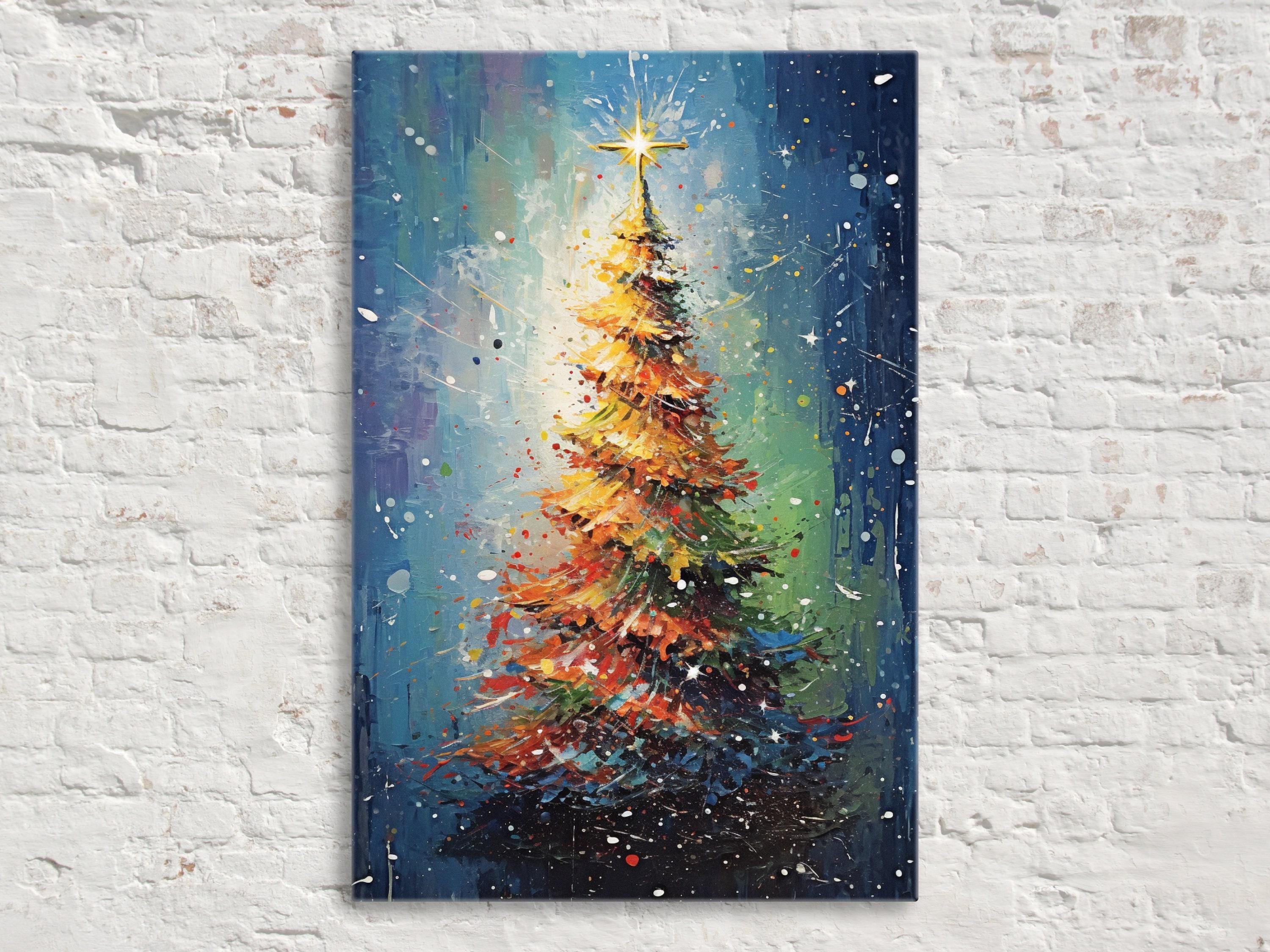 Christmas Canvas Art – Festive Wall Decor | Gallery Wrapped Canvas, Large Red Green Tree Print