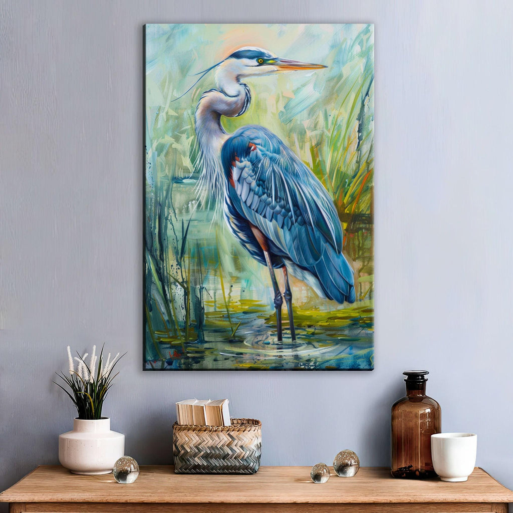 Blue Heron Wall Art – Large Canvas Art | Gallery Wrapped Canvas with Scratch Resistant Coating