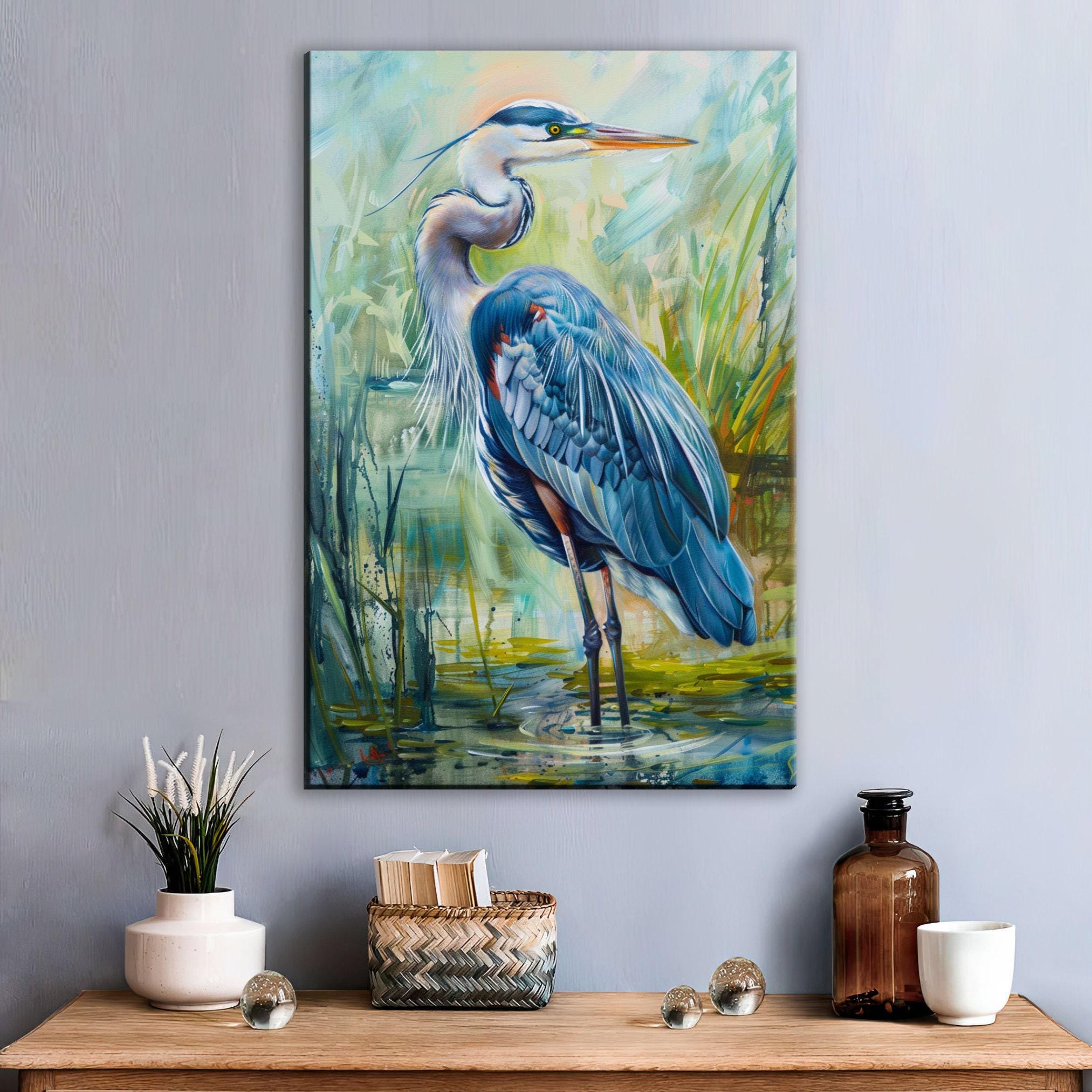 Blue Heron Wall Art – Large Canvas Art | Gallery Wrapped Canvas with Scratch Resistant Coating