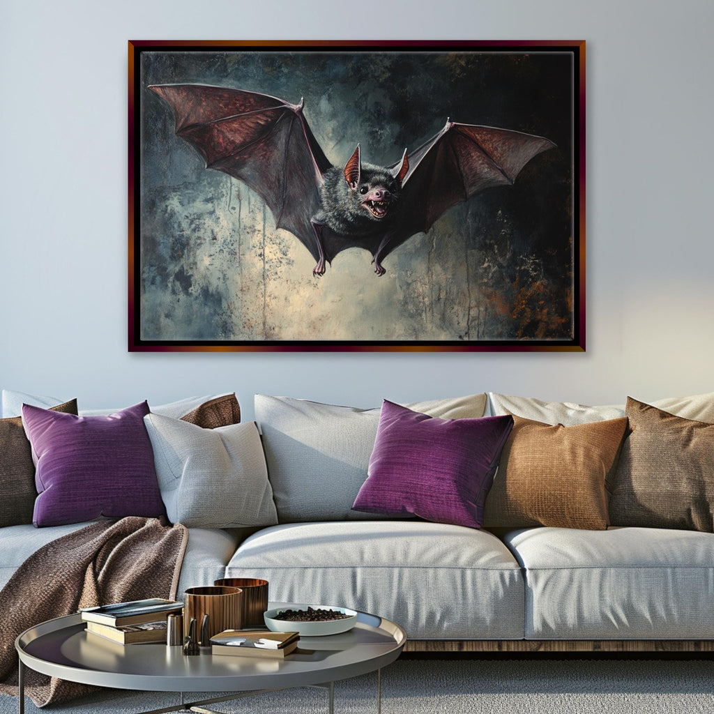 Gothic Halloween Bat Art - Extra Large Framed Canvas Print | Dark Victorian Decor