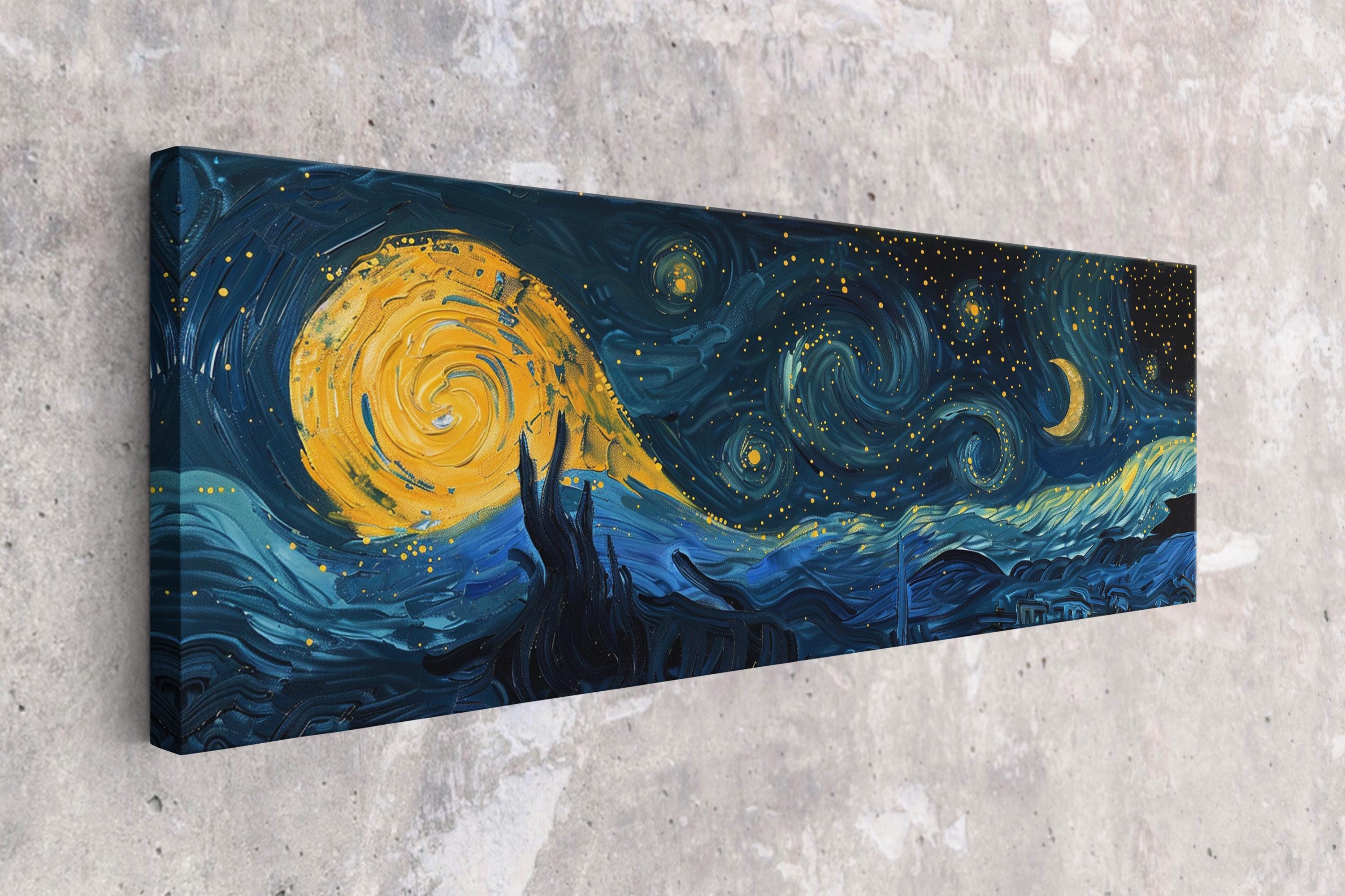 a painting on a wall of a starry night