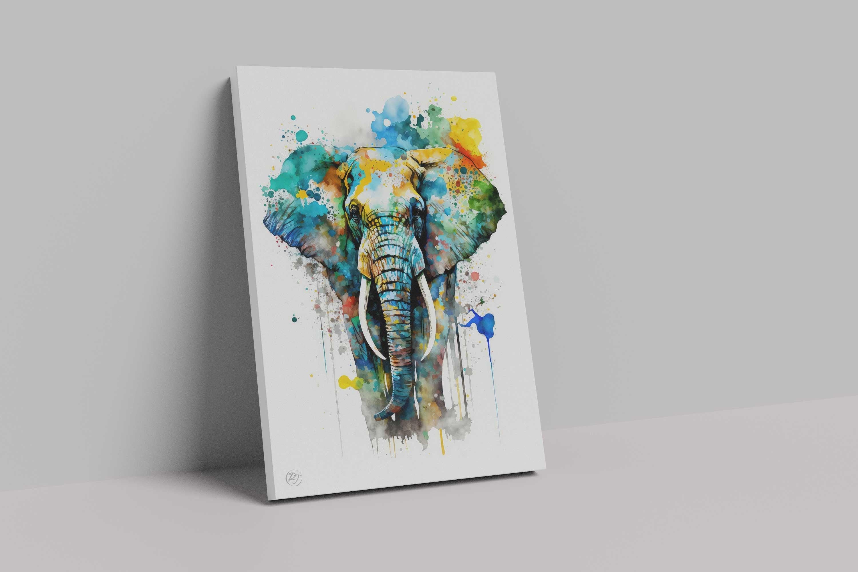 Elephant Watercolor Art Print, Nursery Animal Canvas Print, Cute Elephant Decor, Colorful Framed Kids Wall Art