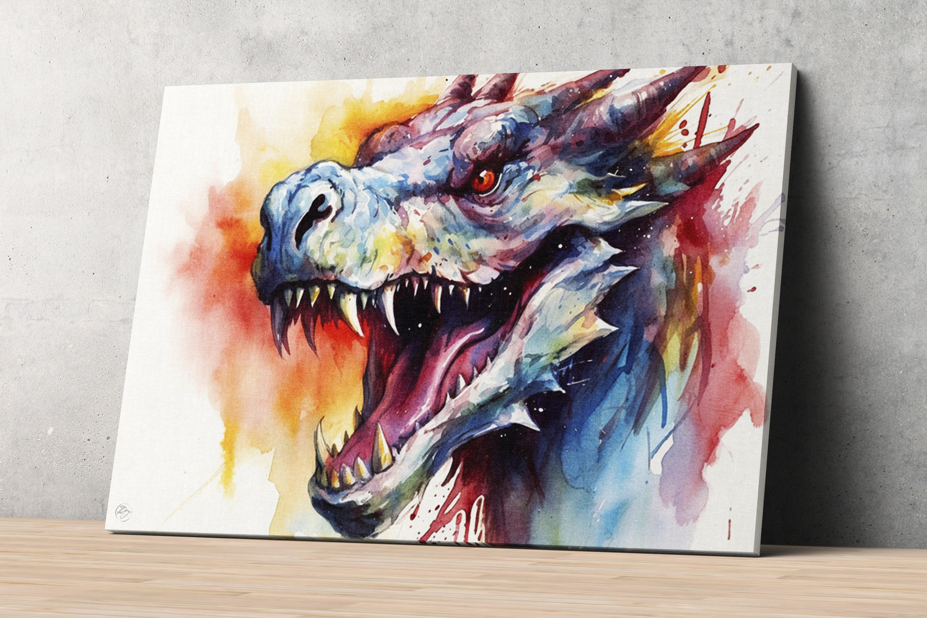 Fantasy Serpent Charm: Dragon Watercolor Painting, Giclee Print on Canvas, Artist Paper, Watercolor Paper, Available in Extra Large Sizes