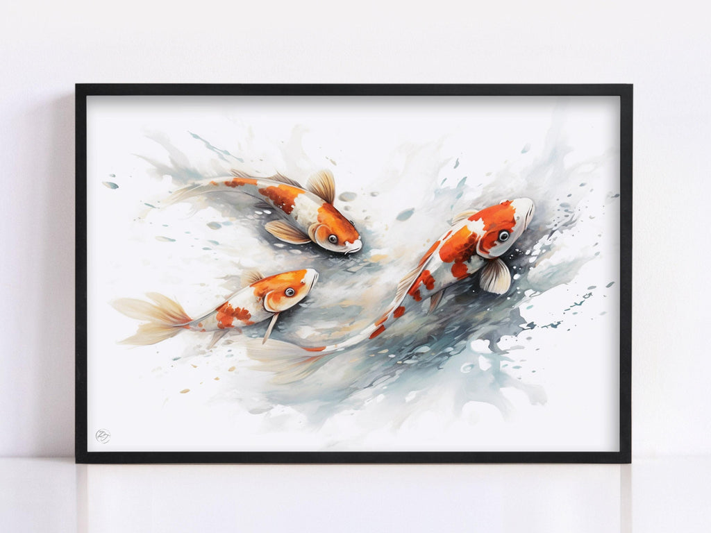 Serene Koi Fish Watercolor Wall Art - Giclee Print on Canvas, Artist Paper, Watercolor Paper, Available in Extra Large Sizes