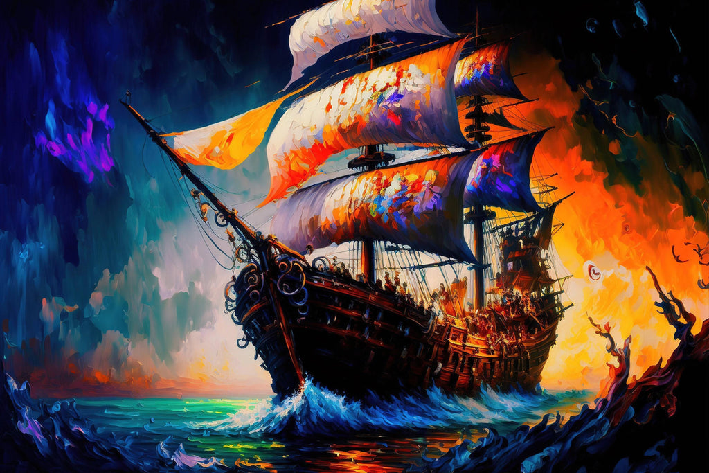 Pirate Ship Canvas – Colorful Kids Room Wall Art With Vibrant Pirate Painting
