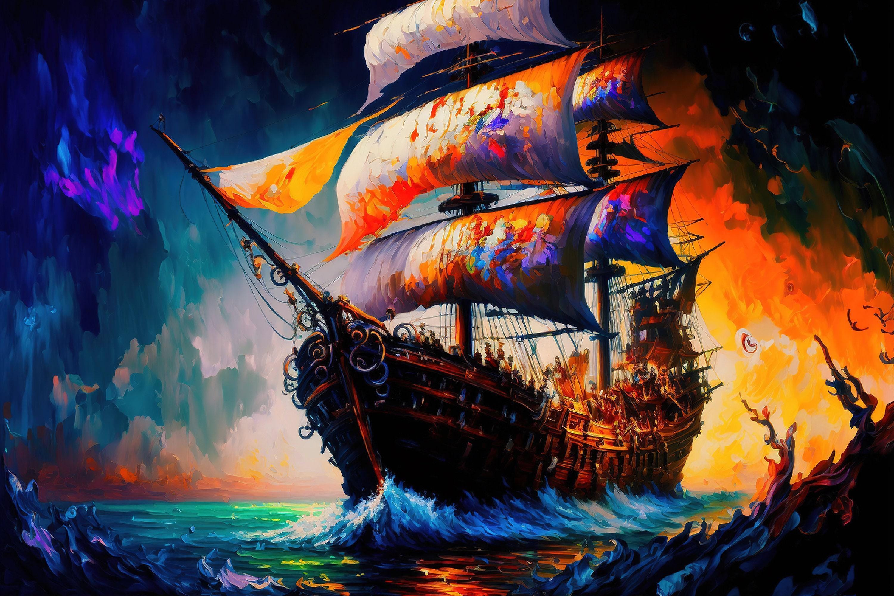 Pirate Ship Canvas – Colorful Kids Room Wall Art With Vibrant Pirate Painting
