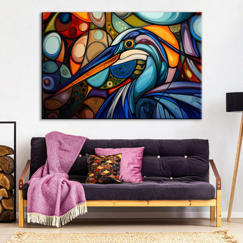 Blue Heron Wall Art – Abstract Blue Heron Print on Large Gallery Wrapped Canvas