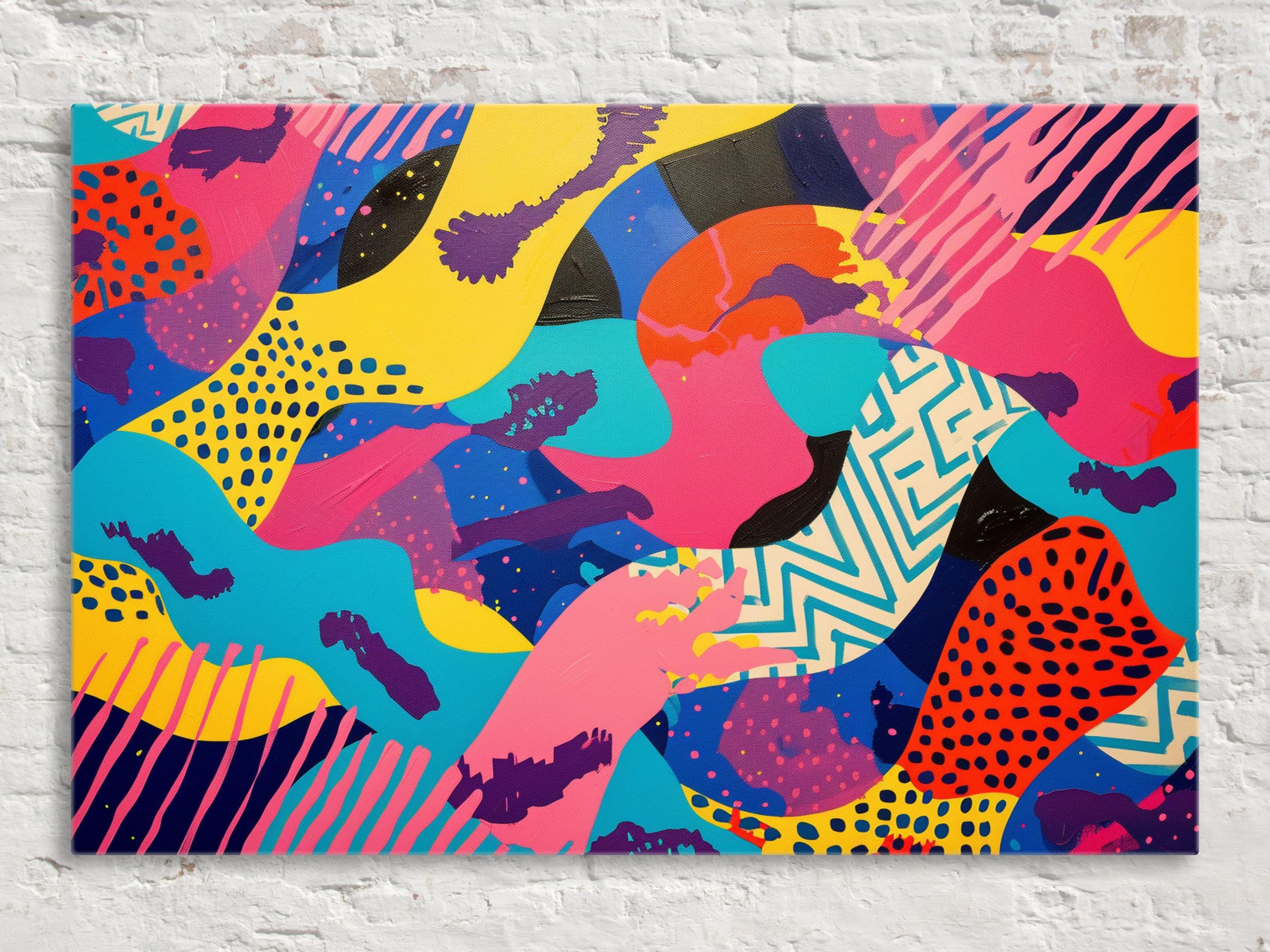 80s Pop Art Canvas – Extra Large Retro Abstract Art on Gallery Wrapped Canvas