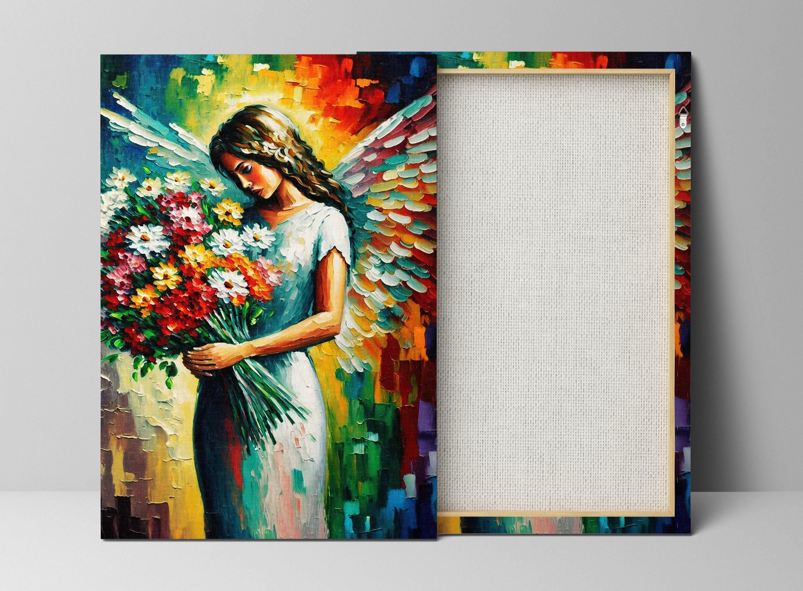 Angel Wall Art – Beautiful Flower Angel Print on Large Gallery Wrapped Canvas