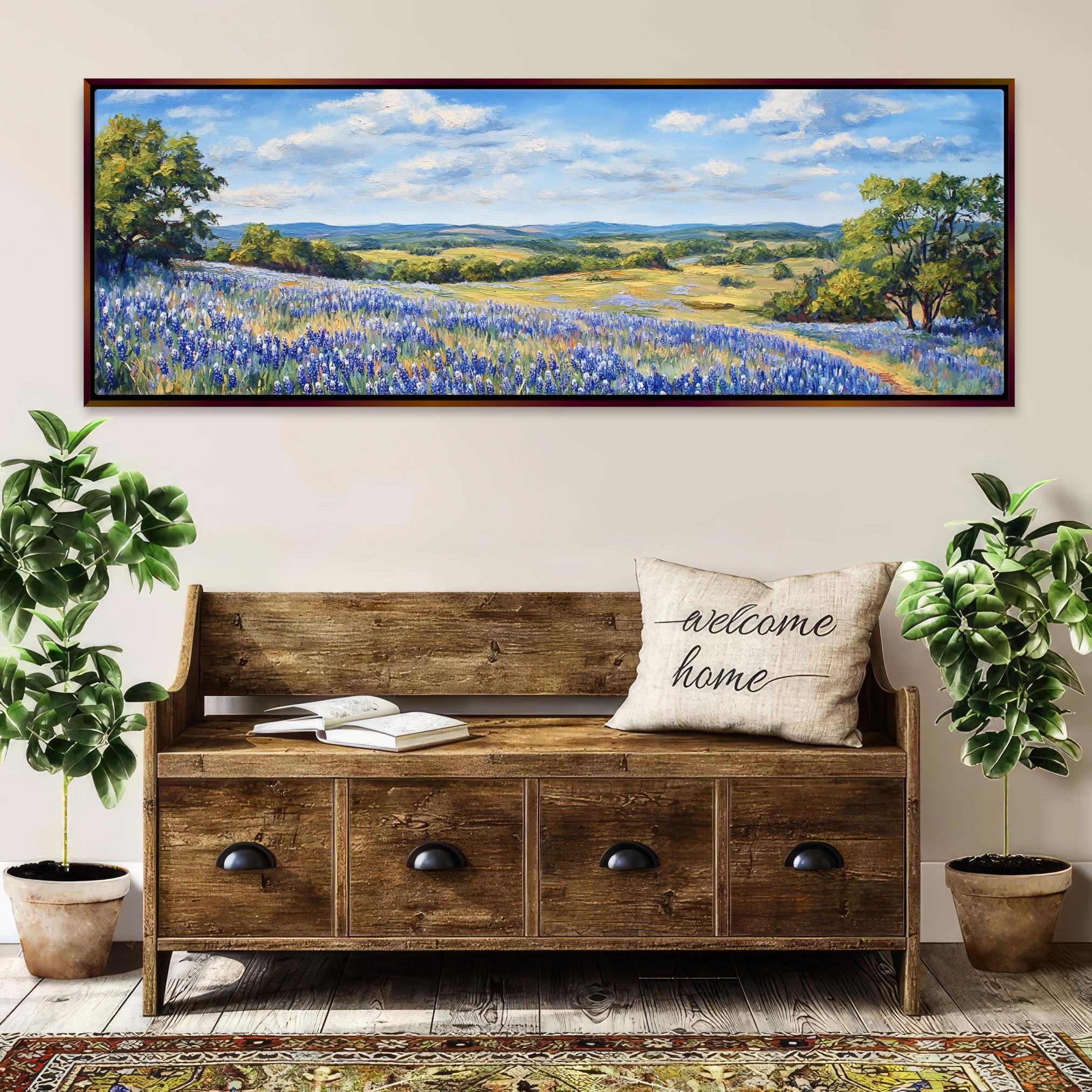 a painting of a bluebonbonbon field in bloom