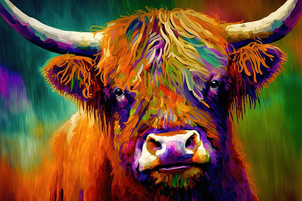 Highland Cow Canvas - Colorful Farmhouse Wall Art With Vibrant Rustic Decor